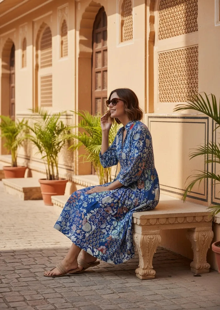 ASSORTED - BLUE HUES | Hand Stitched Patchwork Cotton Dress | Perfect Anniversary Christmas Gift For Her Sister Mother |