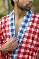 Pure Cotton Boho Mens Kimono Robe, Geometric Japan Haori, Breathable Bathrobe Men Dressing Gown Summer Relaxed Fit Loungewear, Beach Coverup