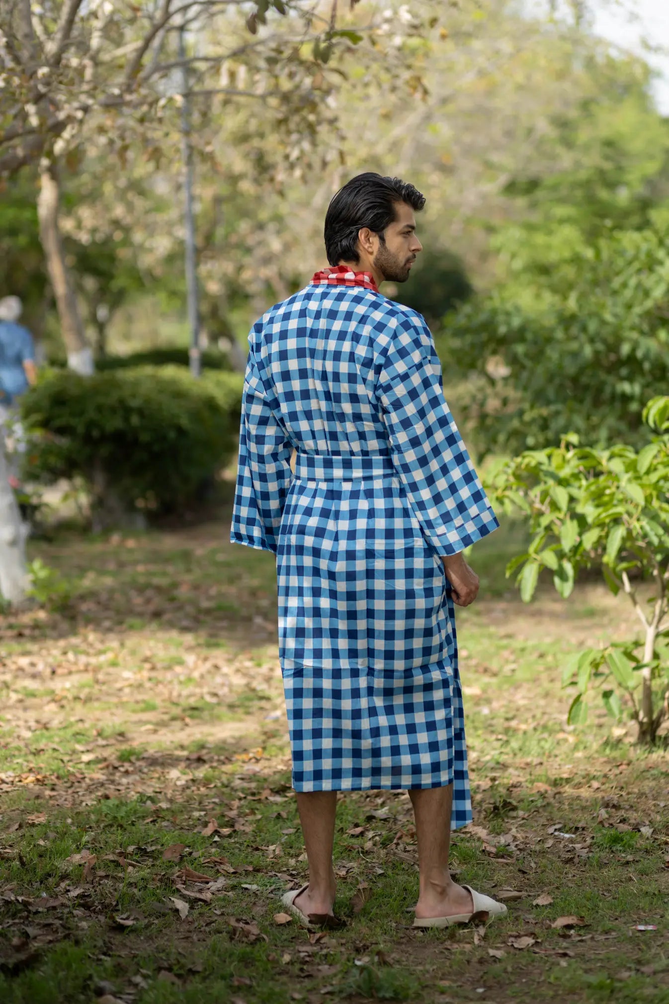 Pure Cotton Boho Mens Kimono Robe, Geometric Japan Haori, Breathable Bathrobe Men Dressing Gown Summer Relaxed Fit Loungewear, Beach Coverup