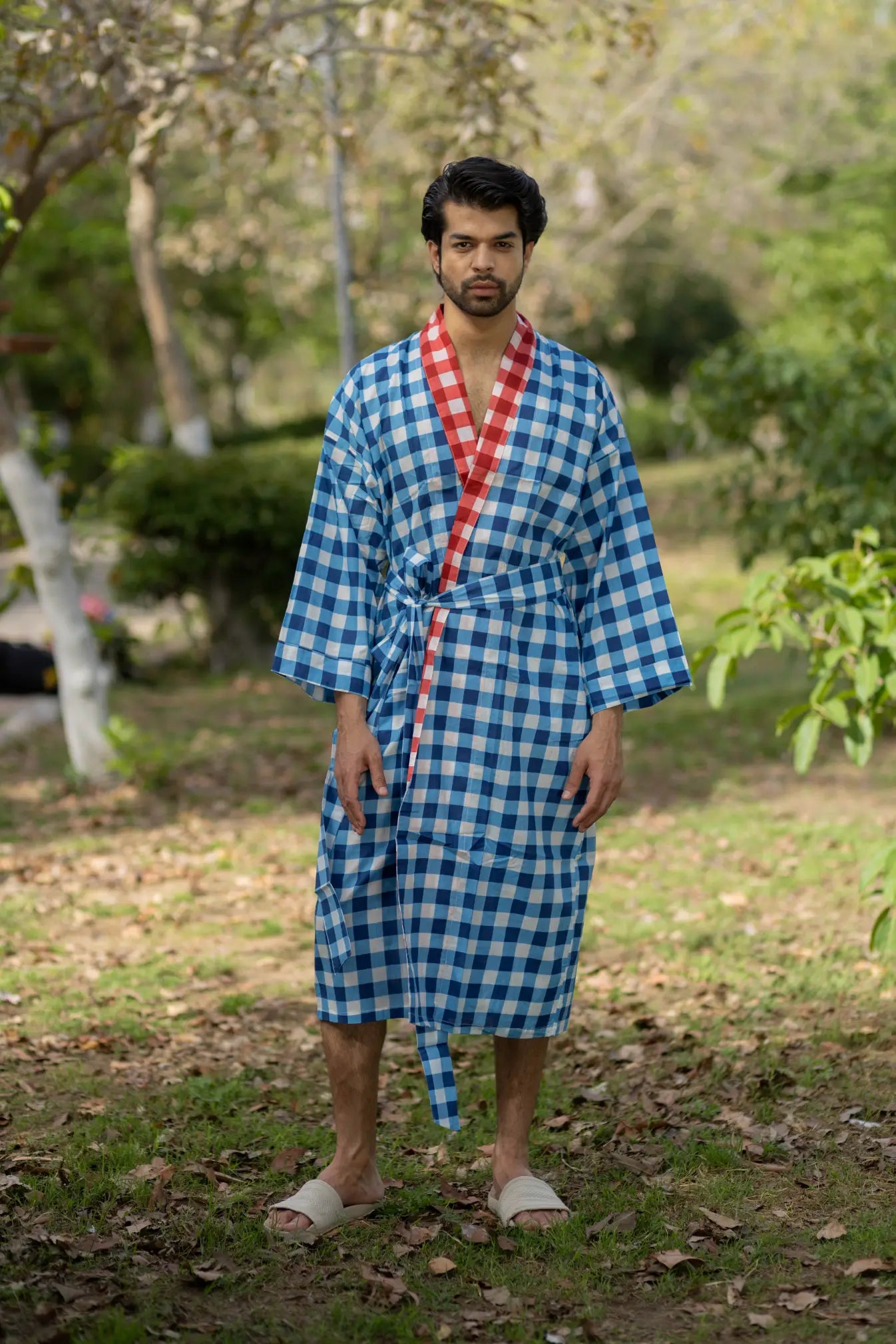 Pure Cotton Boho Mens Kimono Robe, Geometric Japan Haori, Breathable Bathrobe Men Dressing Gown Summer Relaxed Fit Loungewear, Beach Coverup