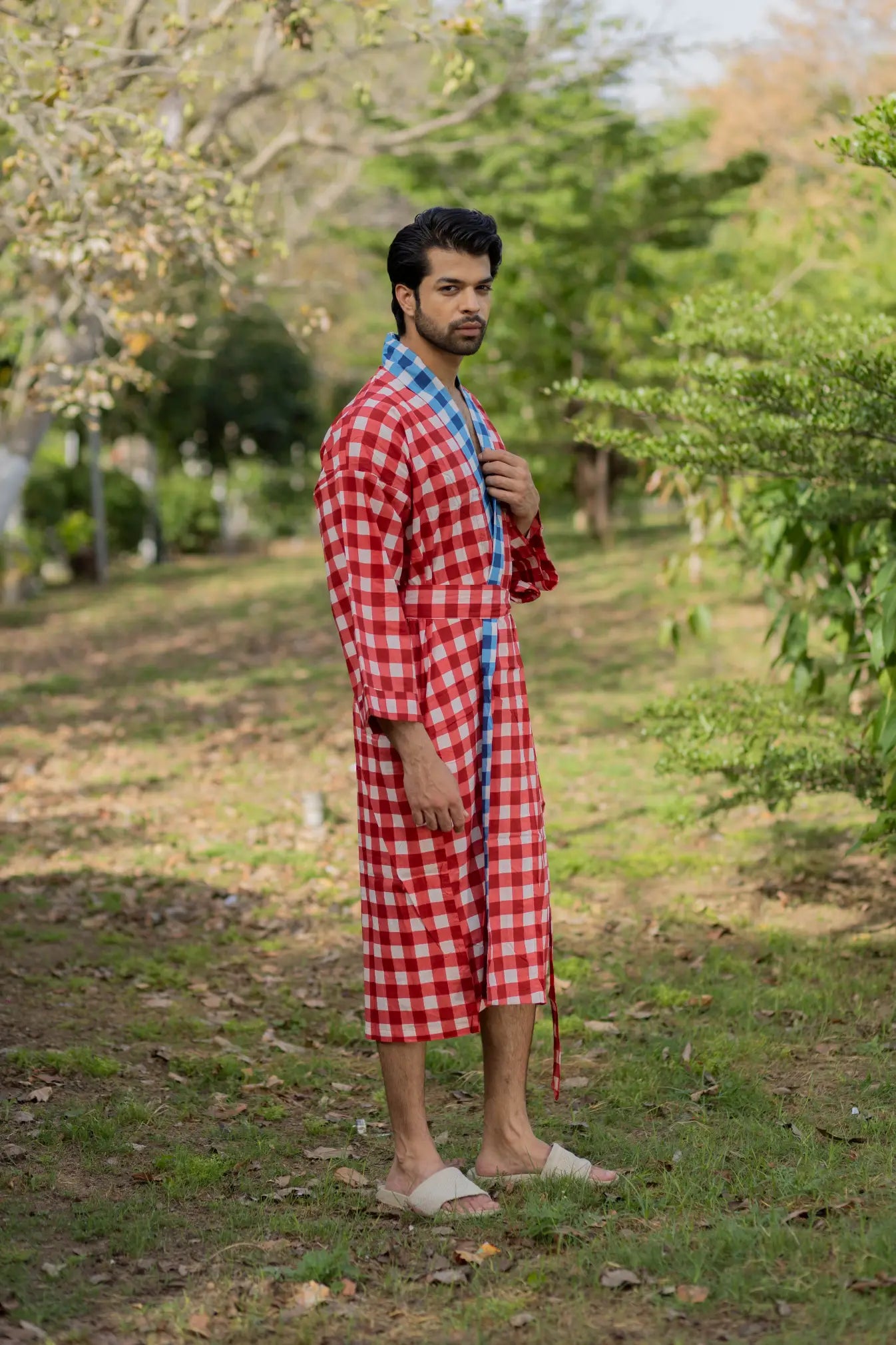 Pure Cotton Boho Mens Kimono Robe, Geometric Japan Haori, Breathable Bathrobe Men Dressing Gown Summer Relaxed Fit Loungewear, Beach Coverup