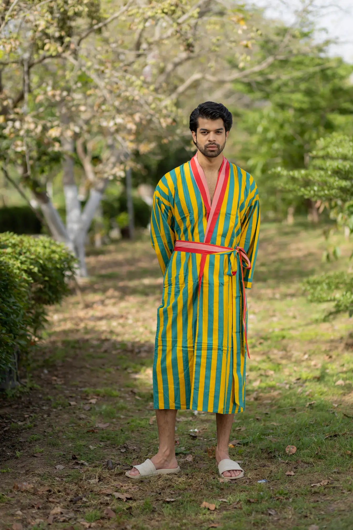 Pure Cotton Boho Men Kimono Robe | Geometric Luxury Dressing Gown Summer Loungewear, Reversible Unisex Bathrobe Relaxed Fit Beach Outfit
