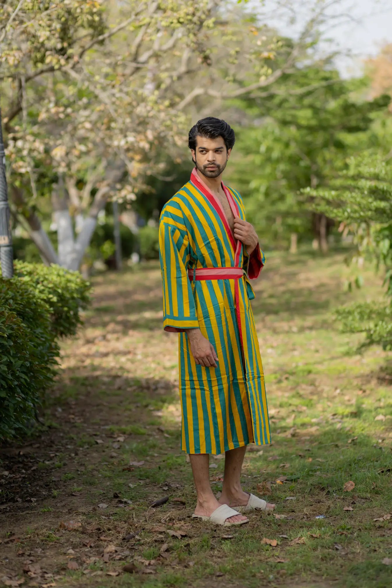 Pure Cotton Boho Men Kimono Robe | Geometric Luxury Dressing Gown Summer Loungewear, Reversible Unisex Bathrobe Relaxed Fit Beach Outfit