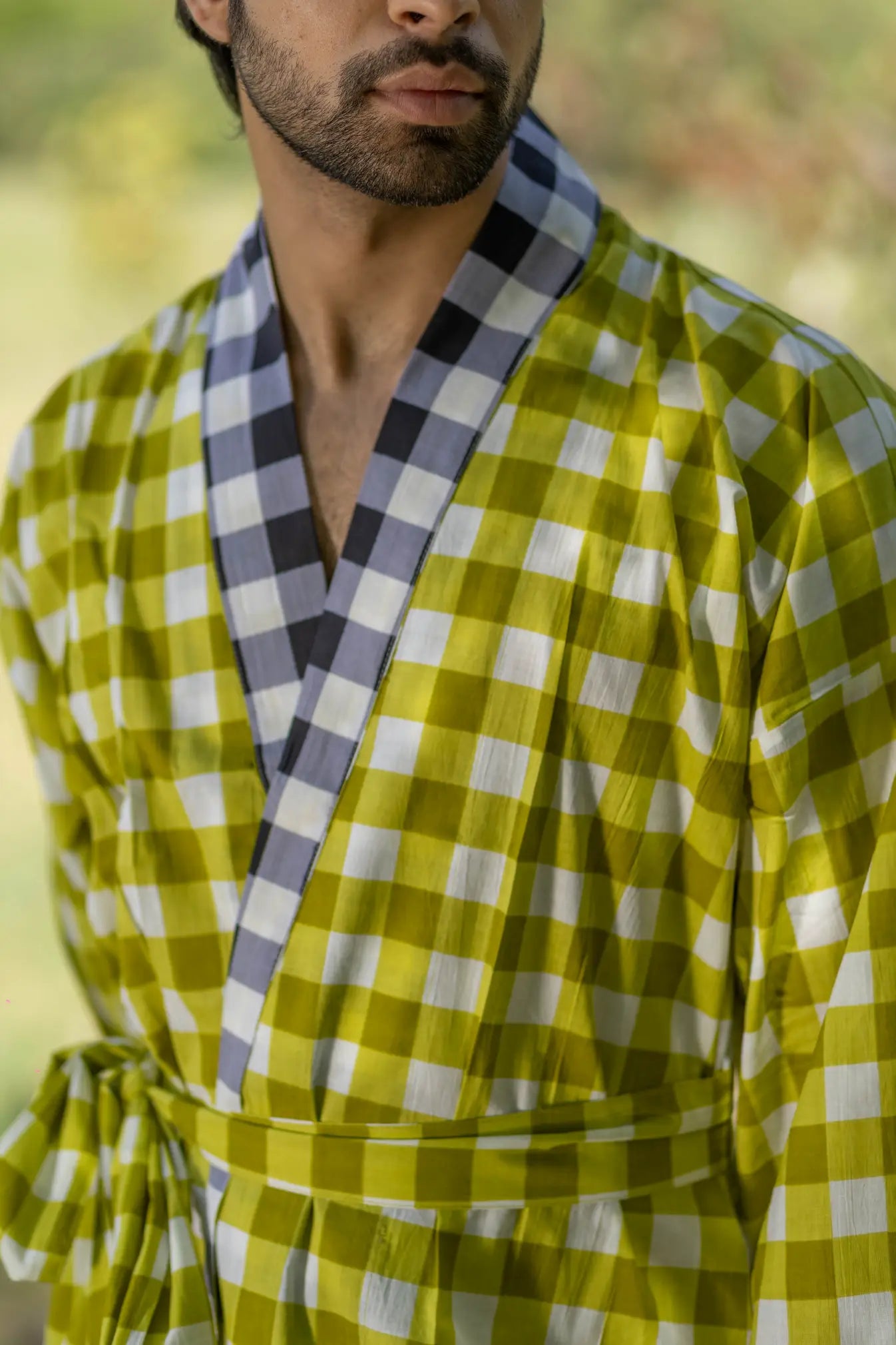 Pure Cotton Boho Men Kimono Robe | Geometric Luxury Dressing Gown Summer Loungewear, Breathable Unisex Bathrobe Relaxed Fit Beach Outfit