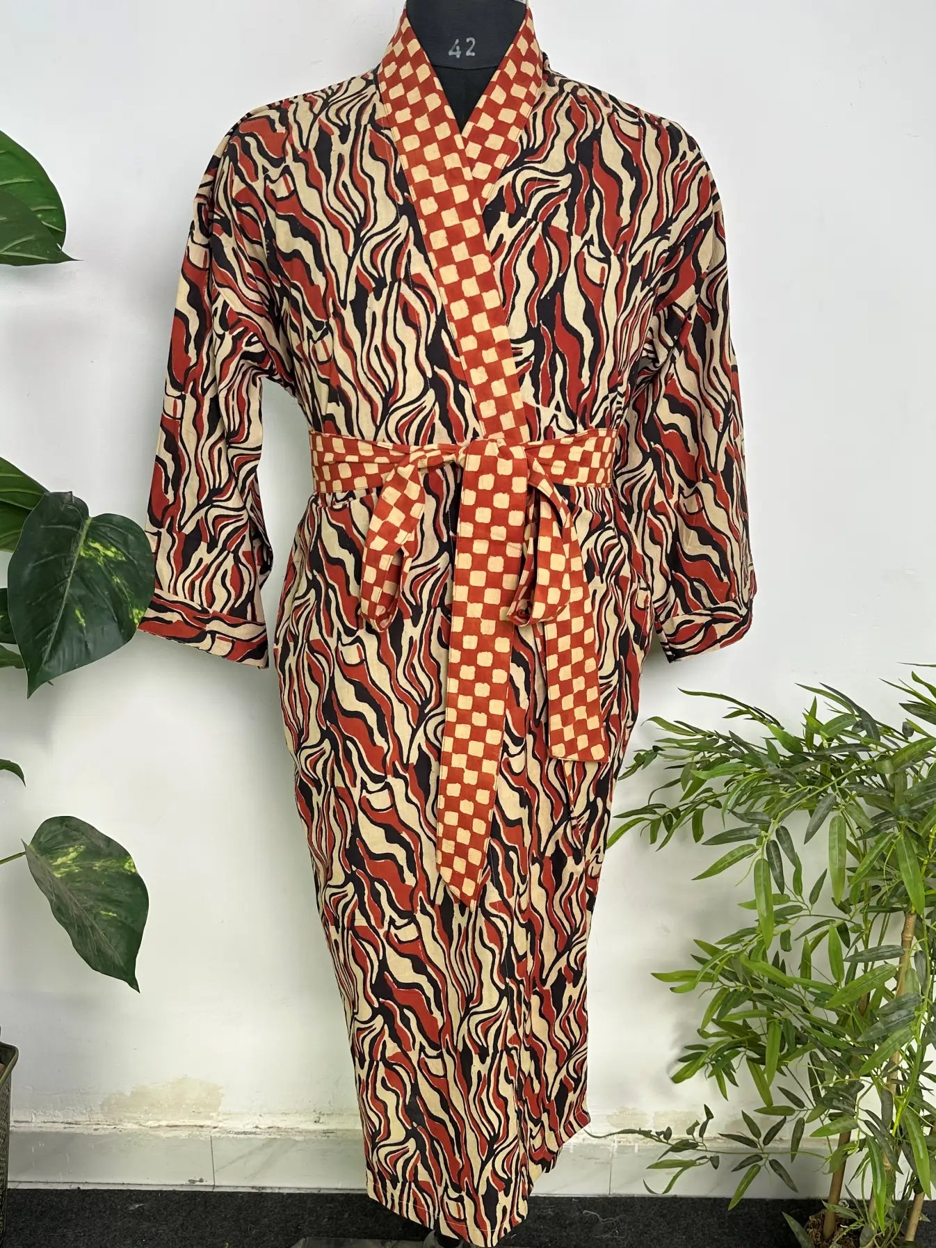 Mens Kimono Robe Cotton Handblock Dress, Indian Printed Man House Robe, Boho Beach Coverup Dressing Gown Lightweight Loungewear Gift For Him
