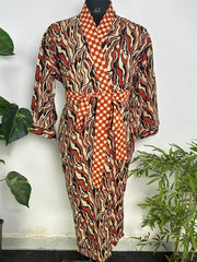 Mens Kimono Robe Cotton Handblock Dress, Indian Printed Man House Robe, Boho Beach Coverup Dressing Gown Lightweight Loungewear Gift For Him