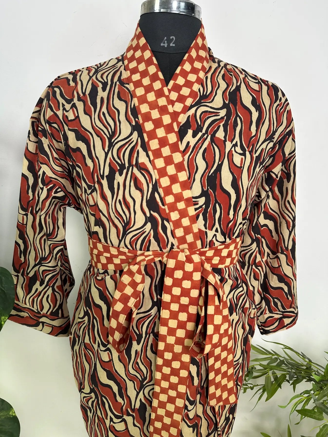 Mens Kimono Robe Cotton Handblock Dress, Indian Printed Man House Robe, Boho Beach Coverup Dressing Gown Lightweight Loungewear Gift For Him
