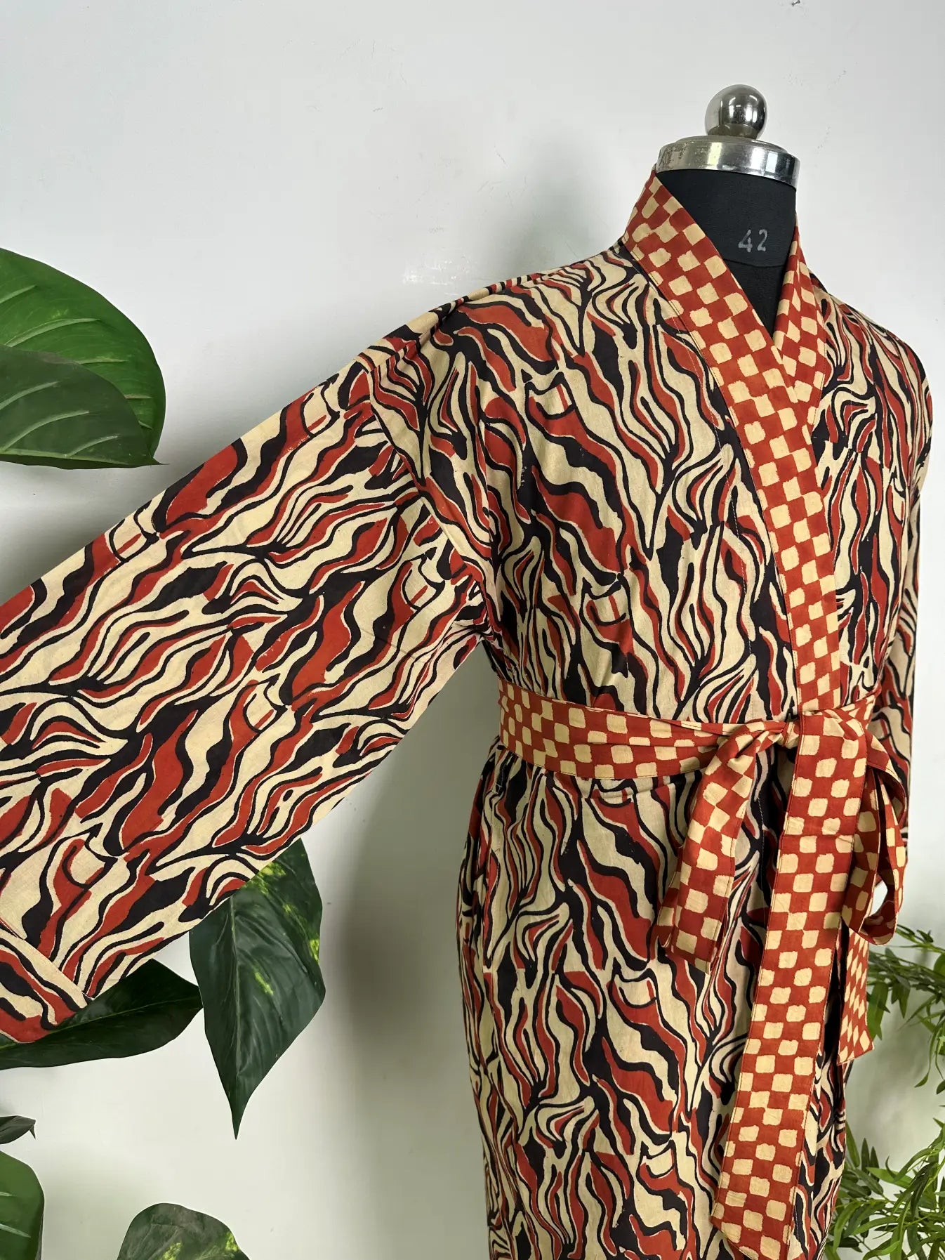 Mens Kimono Robe Cotton Handblock Dress, Indian Printed Man House Robe, Boho Beach Coverup Dressing Gown Lightweight Loungewear Gift For Him