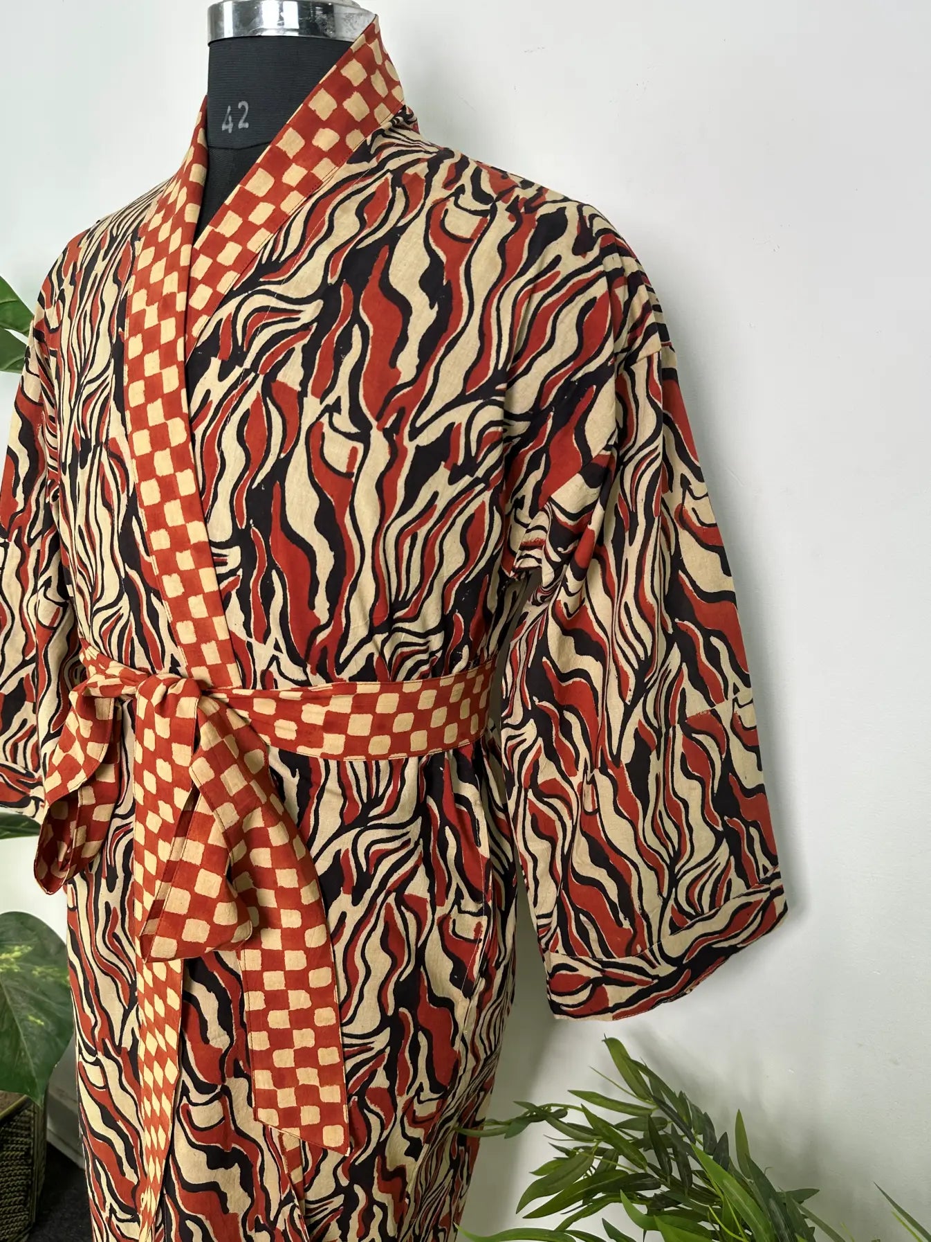 Mens Kimono Robe Cotton Handblock Dress, Indian Printed Man House Robe, Boho Beach Coverup Dressing Gown Lightweight Loungewear Gift For Him