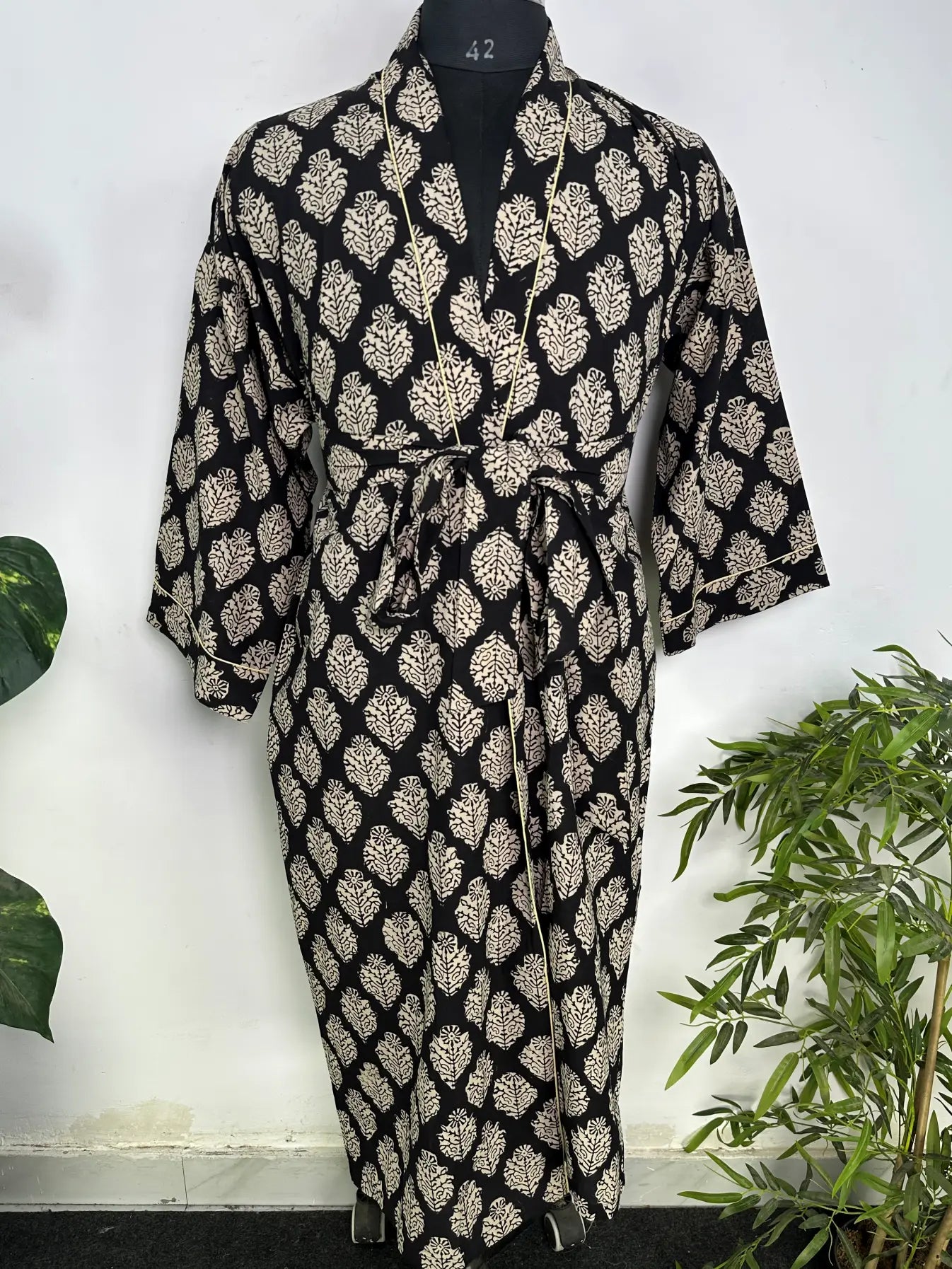 Mens Kimono Robe Cotton Handblock Dress, Indian Printed Man House Robe, Boho Beach Coverup Dressing Gown Lightweight Loungewear Gift For Him