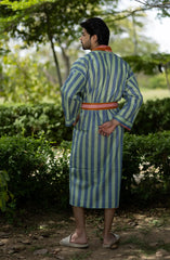 Pure Cotton Boho Men Kimono Robe | Geometric Luxury Dressing Gown Summer Loungewear, Reversible Unisex Bathrobe Relaxed Fit Beach Outfit