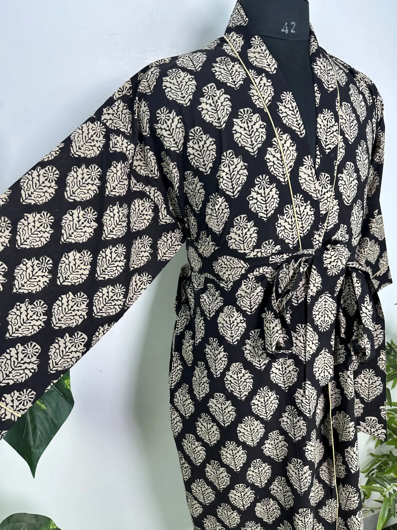 Mens Kimono Robe Cotton Handblock Dress, Indian Printed Man House Robe, Boho Beach Coverup Dressing Gown Lightweight Loungewear Gift For Him