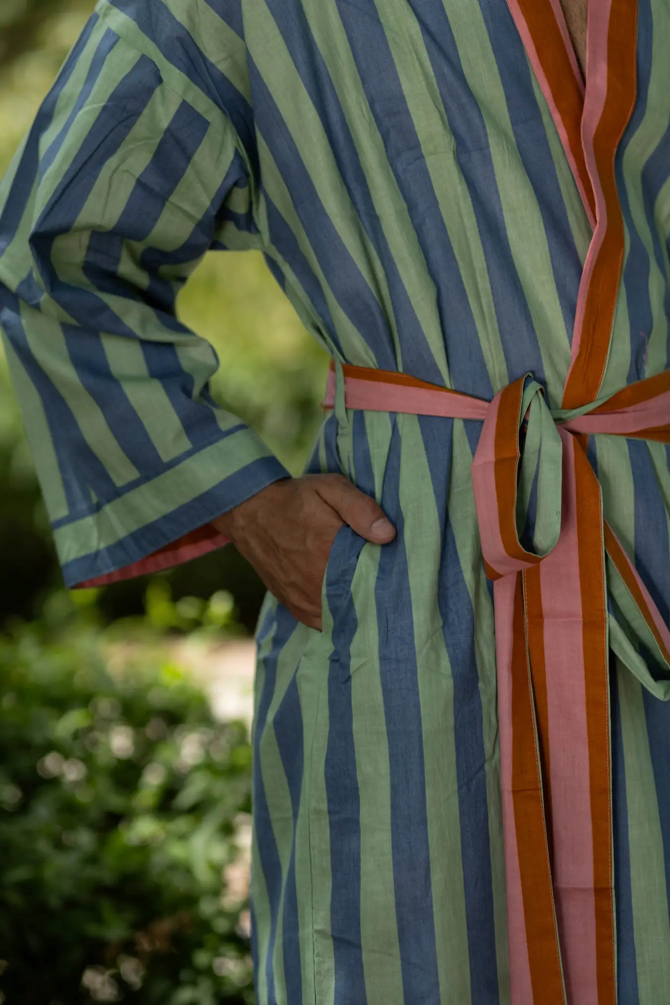 Pure Cotton Boho Men Kimono Robe | Geometric Luxury Dressing Gown Summer Loungewear, Reversible Unisex Bathrobe Relaxed Fit Beach Outfit