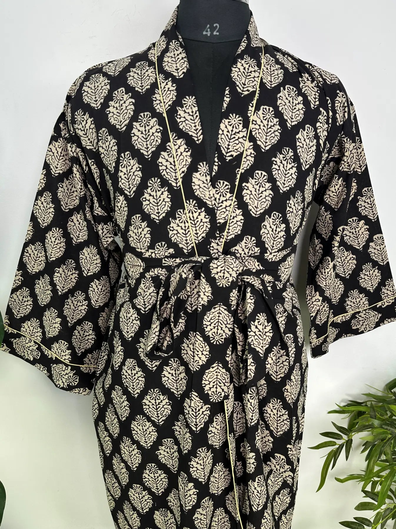 Mens Kimono Robe Cotton Handblock Dress, Indian Printed Man House Robe, Boho Beach Coverup Dressing Gown Lightweight Loungewear Gift For Him