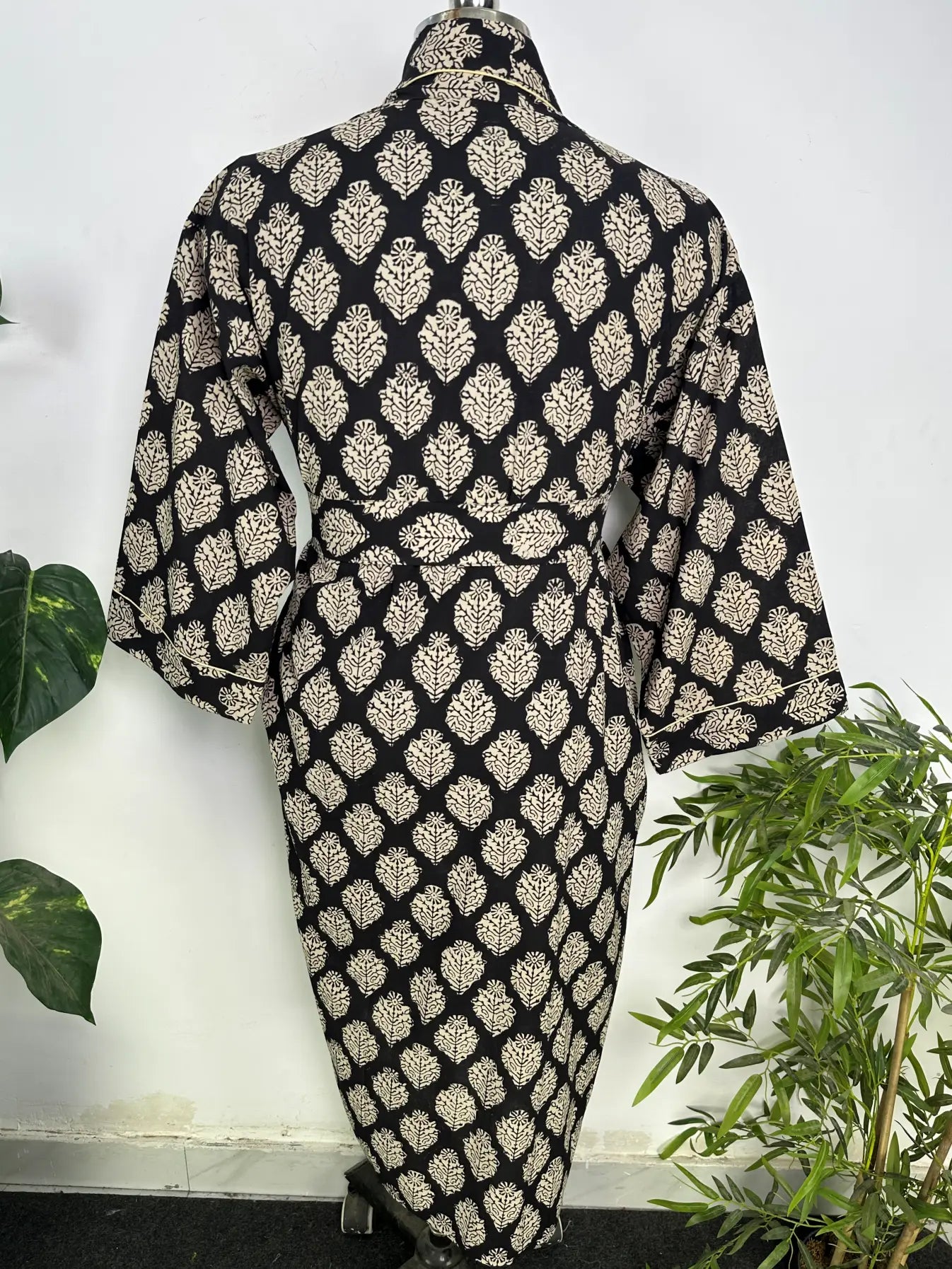 Mens Kimono Robe Cotton Handblock Dress, Indian Printed Man House Robe, Boho Beach Coverup Dressing Gown Lightweight Loungewear Gift For Him