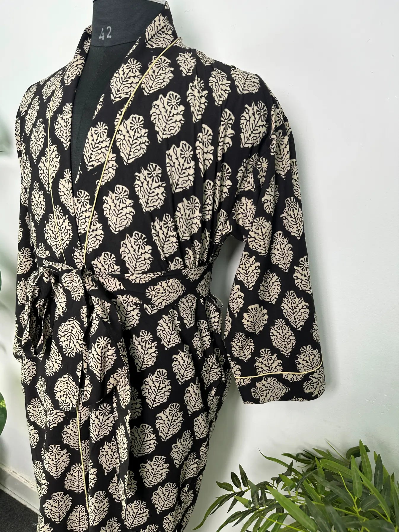 Mens Kimono Robe Cotton Handblock Dress, Indian Printed Man House Robe, Boho Beach Coverup Dressing Gown Lightweight Loungewear Gift For Him