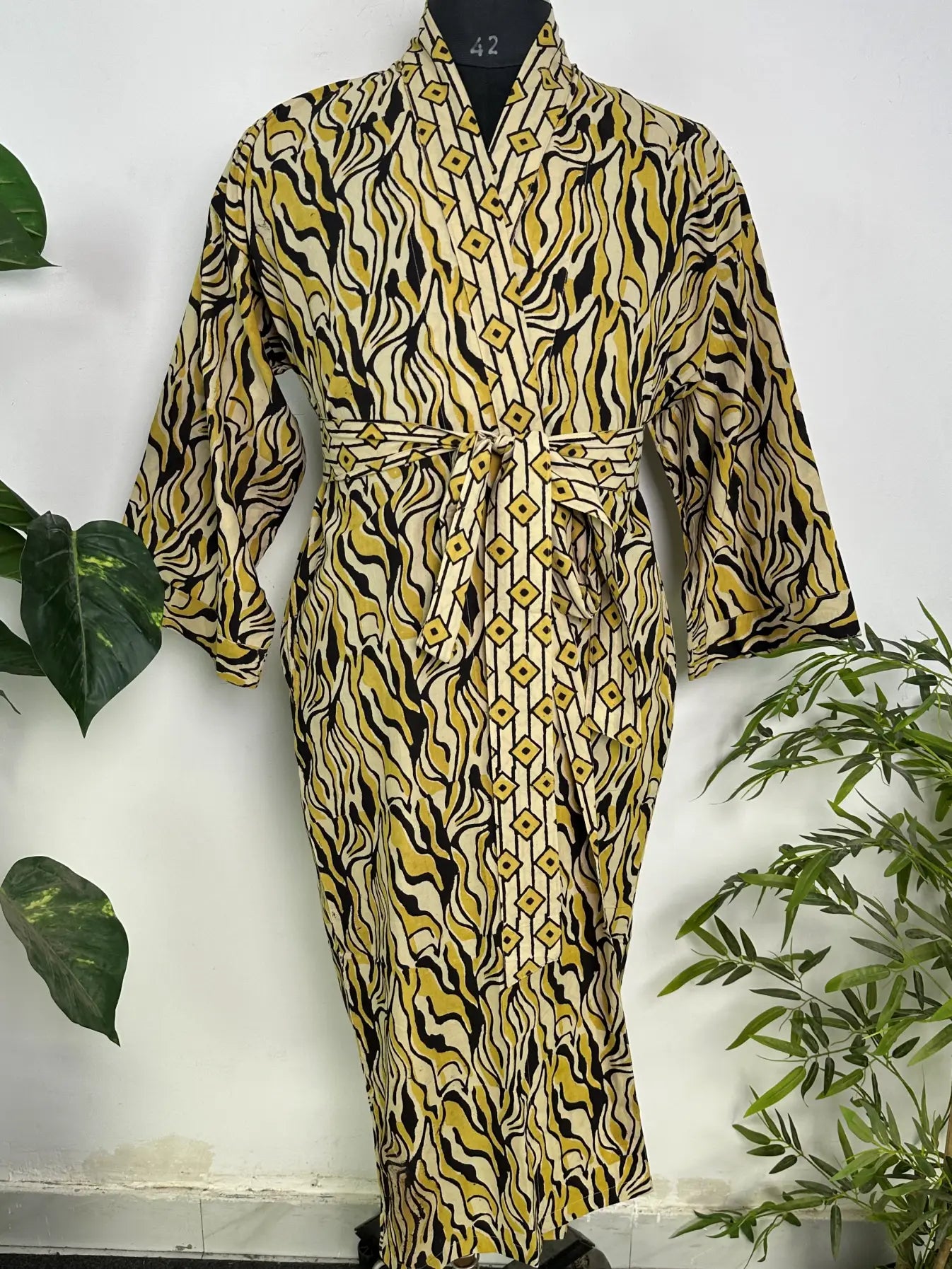 Mens Kimono Robe Cotton Handblock Dress, Indian Printed Man House Robe, Boho Beach Coverup Dressing Gown Lightweight Loungewear Gift For Him