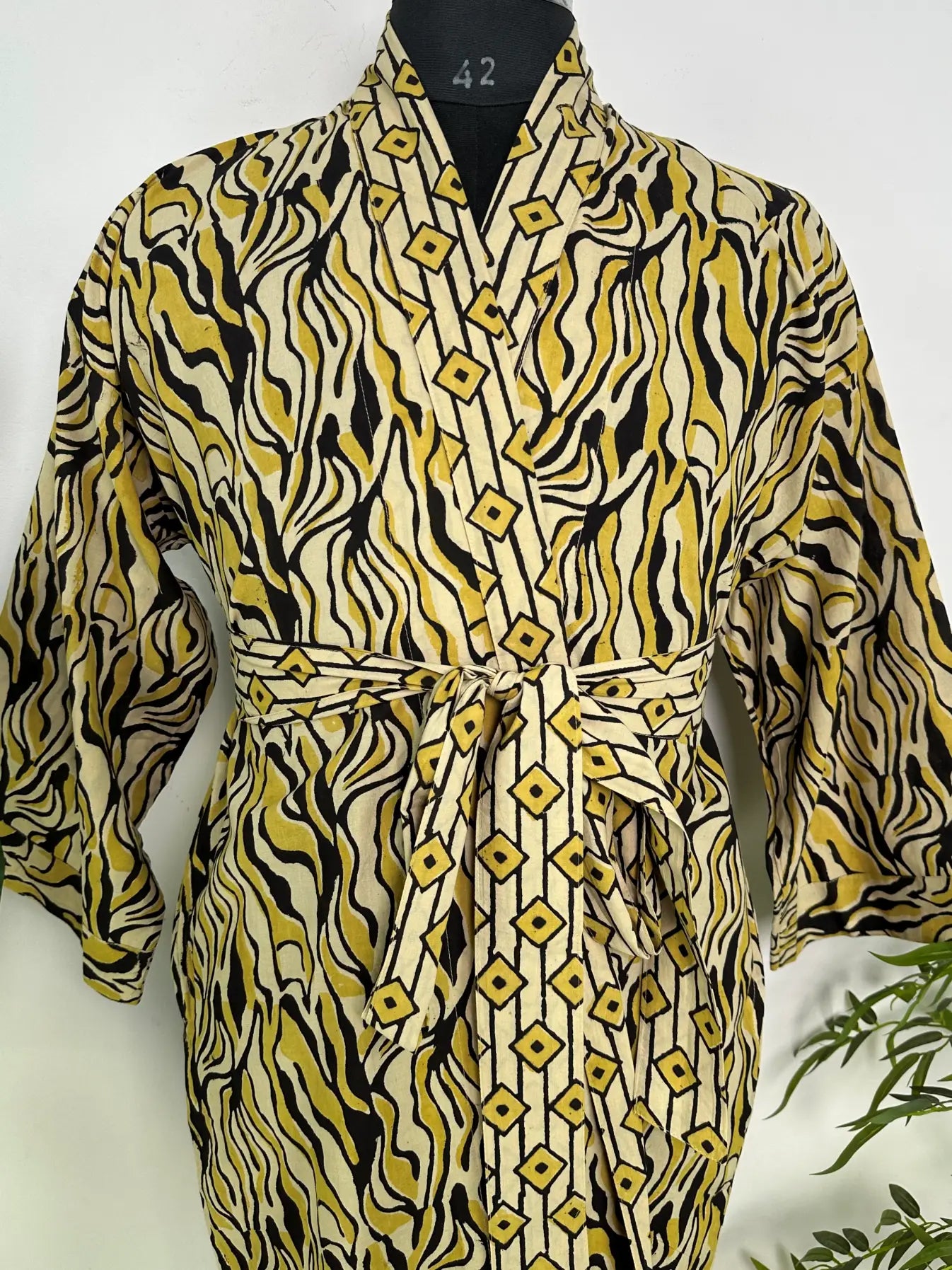 Mens Kimono Robe Cotton Handblock Dress, Indian Printed Man House Robe, Boho Beach Coverup Dressing Gown Lightweight Loungewear Gift For Him
