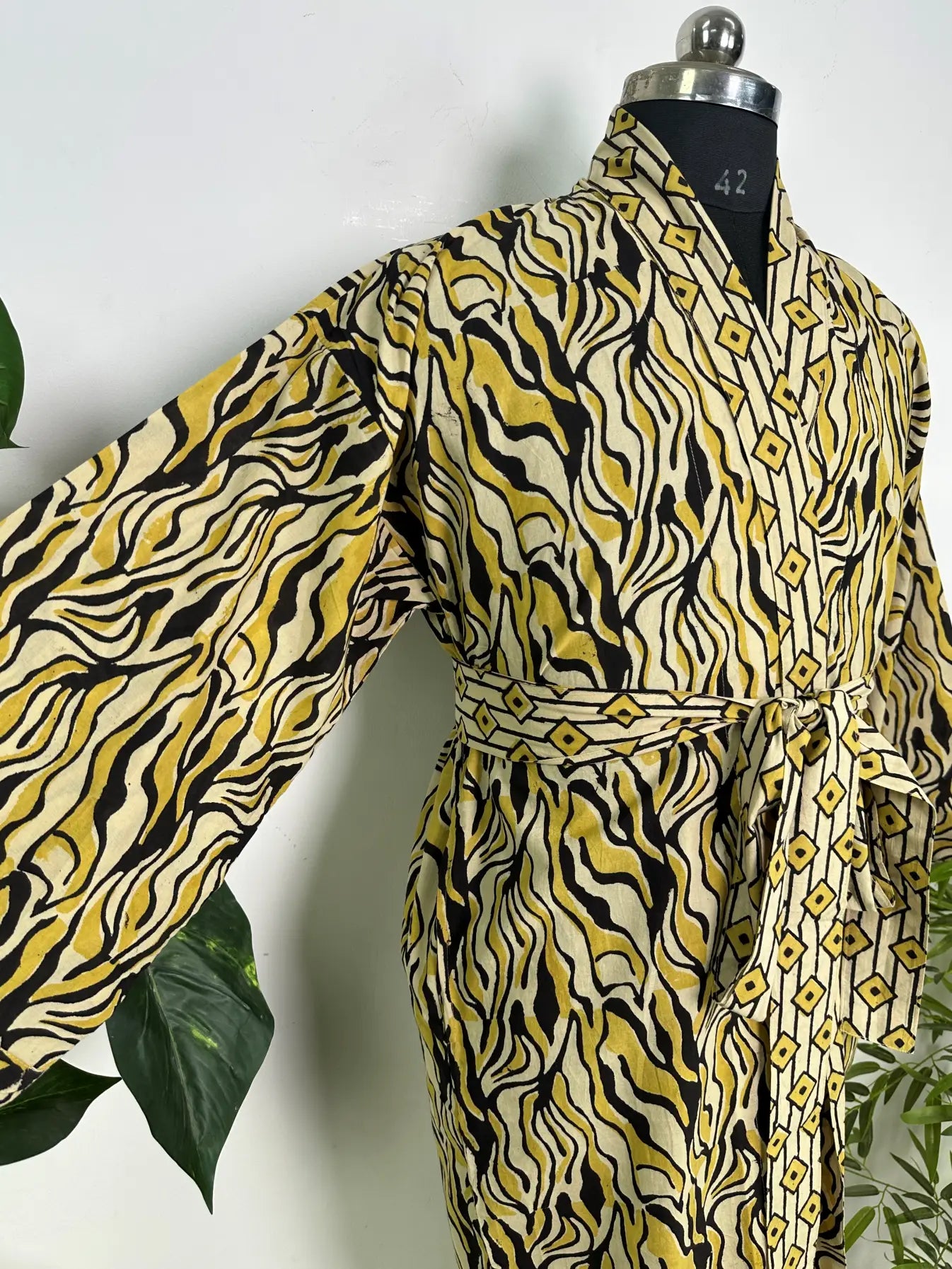 Mens Kimono Robe Cotton Handblock Dress, Indian Printed Man House Robe, Boho Beach Coverup Dressing Gown Lightweight Loungewear Gift For Him