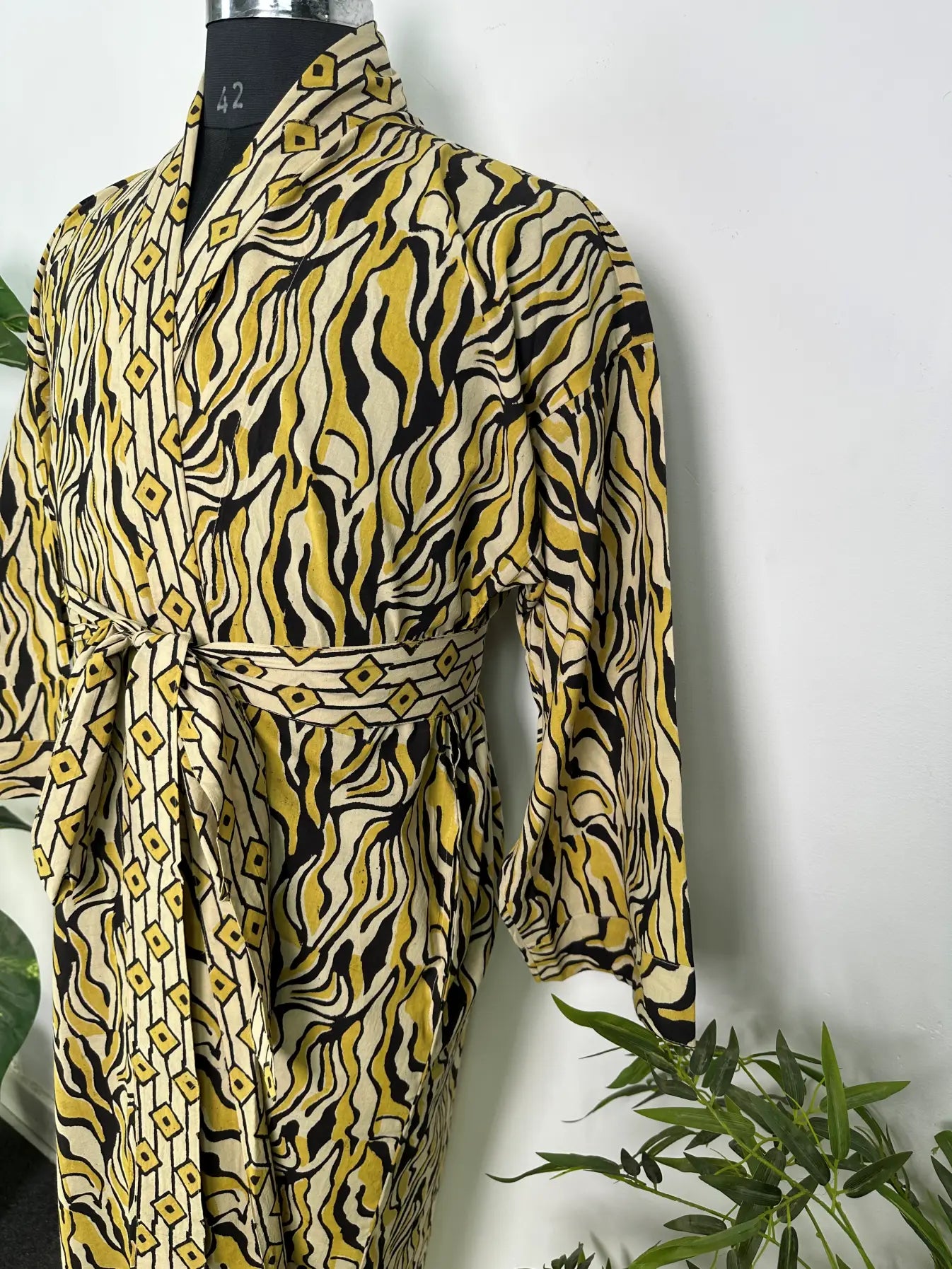 Mens Kimono Robe Cotton Handblock Dress, Indian Printed Man House Robe, Boho Beach Coverup Dressing Gown Lightweight Loungewear Gift For Him