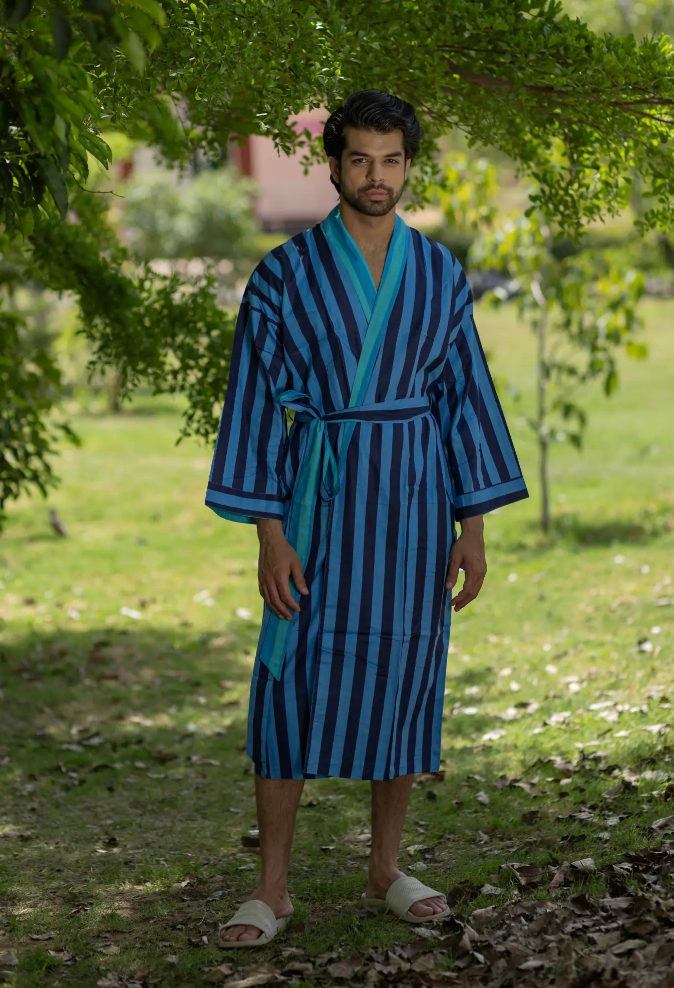 Pure Cotton Boho Men Kimono Robe | Geometric Luxury Dressing Gown Summer Loungewear, Reversible Unisex Bathrobe Relaxed Fit Beach Outfit