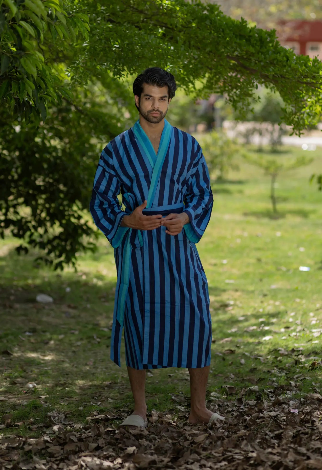 Pure Cotton Boho Men Kimono Robe | Geometric Luxury Dressing Gown Summer Loungewear, Reversible Unisex Bathrobe Relaxed Fit Beach Outfit