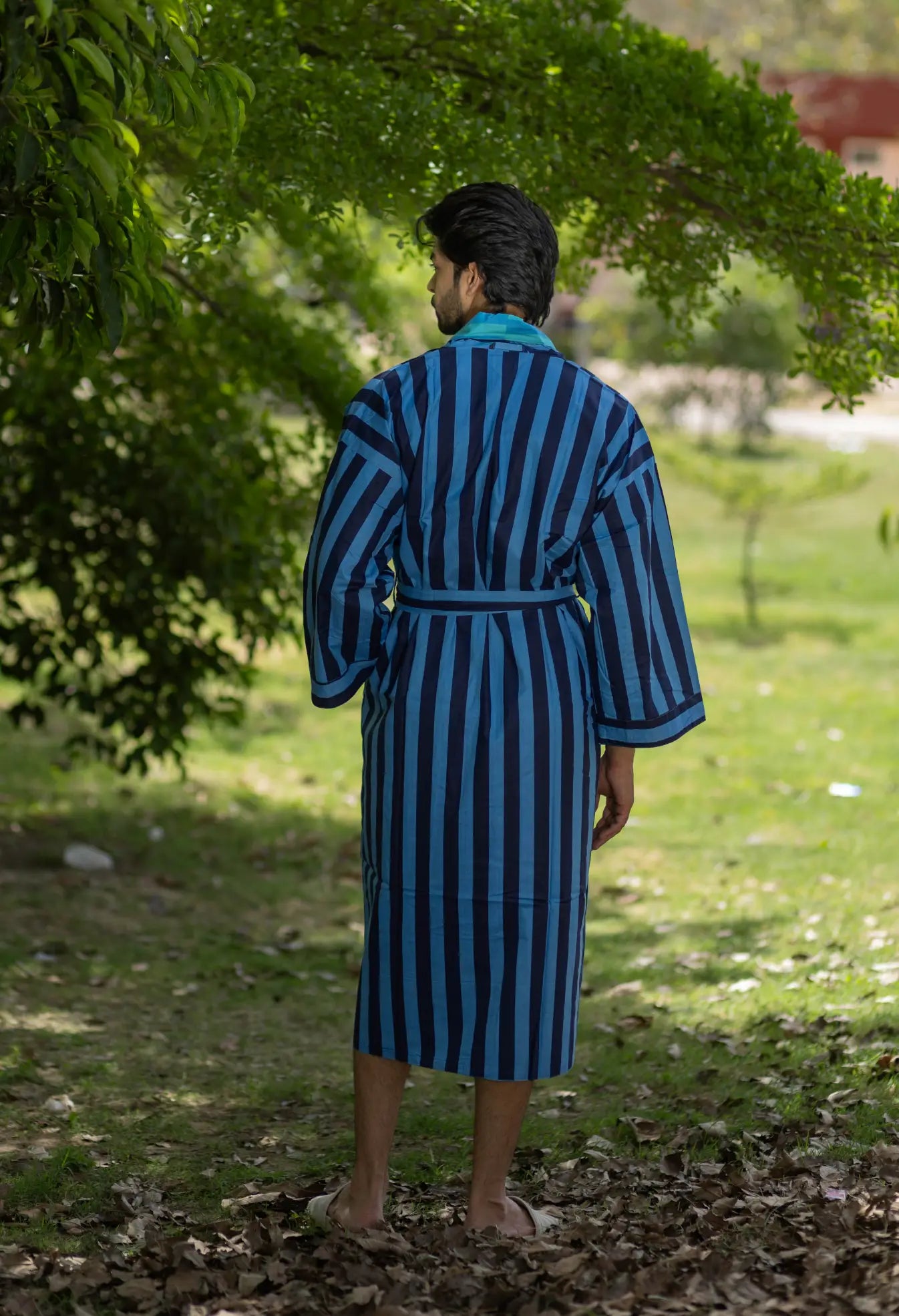 Pure Cotton Boho Men Kimono Robe | Geometric Luxury Dressing Gown Summer Loungewear, Reversible Unisex Bathrobe Relaxed Fit Beach Outfit