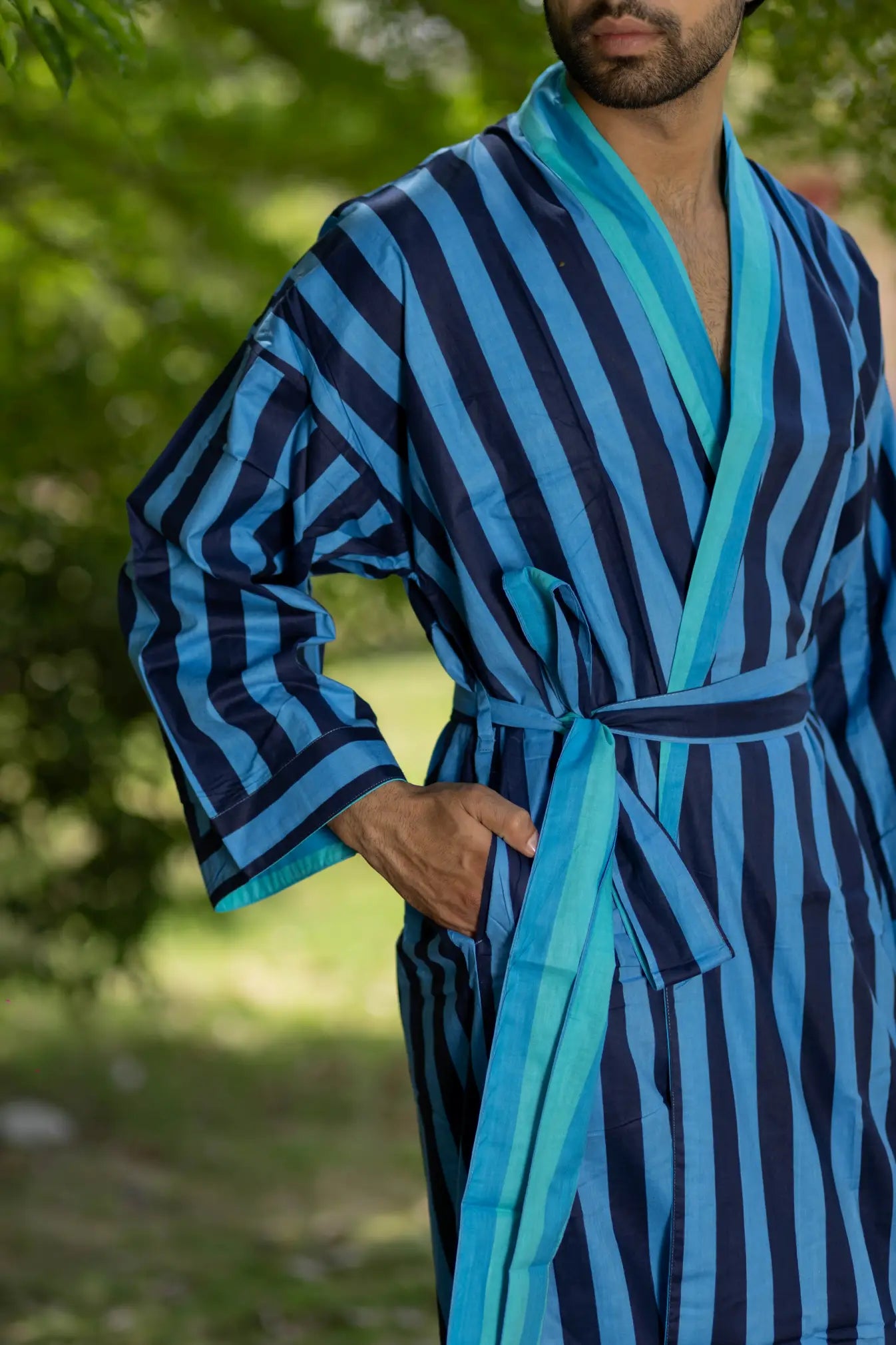 Pure Cotton Boho Men Kimono Robe | Geometric Luxury Dressing Gown Summer Loungewear, Reversible Unisex Bathrobe Relaxed Fit Beach Outfit