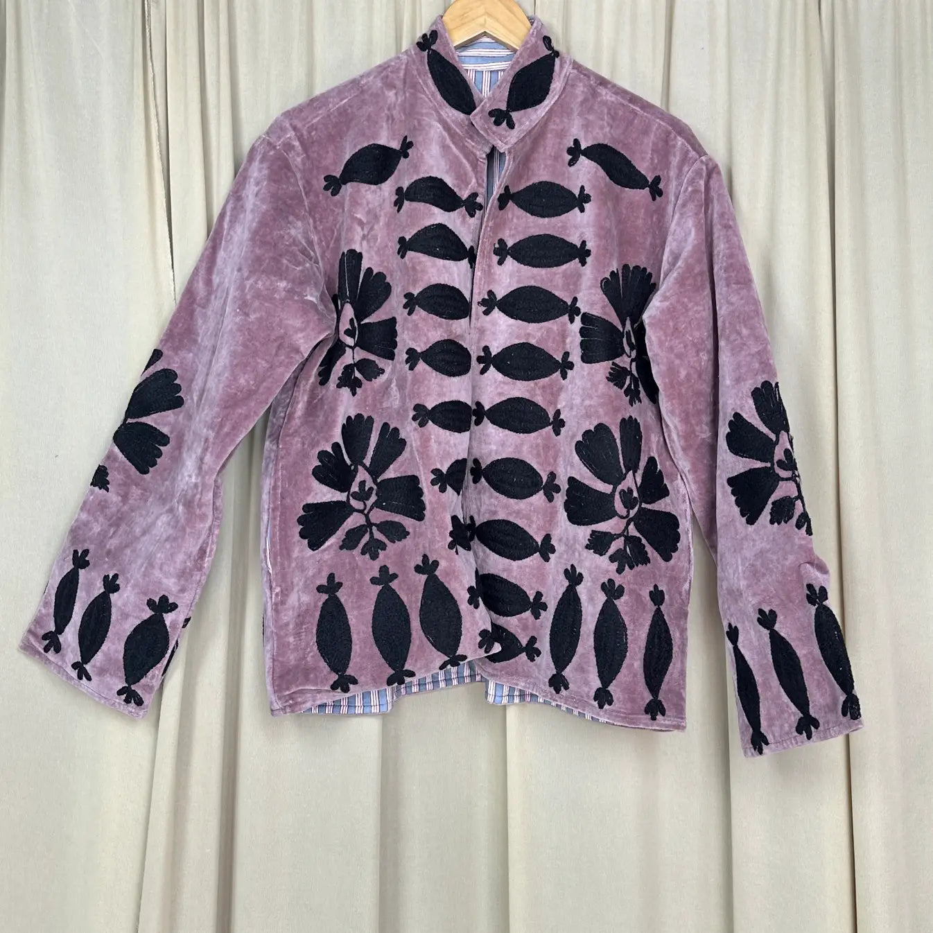 Boho Hand Embroidered Velvet Suzani Jacket, Dusty Grape Floral Open Front Coat Winter Wear Robe Retro Chic Free Size Robe Blazer for Her