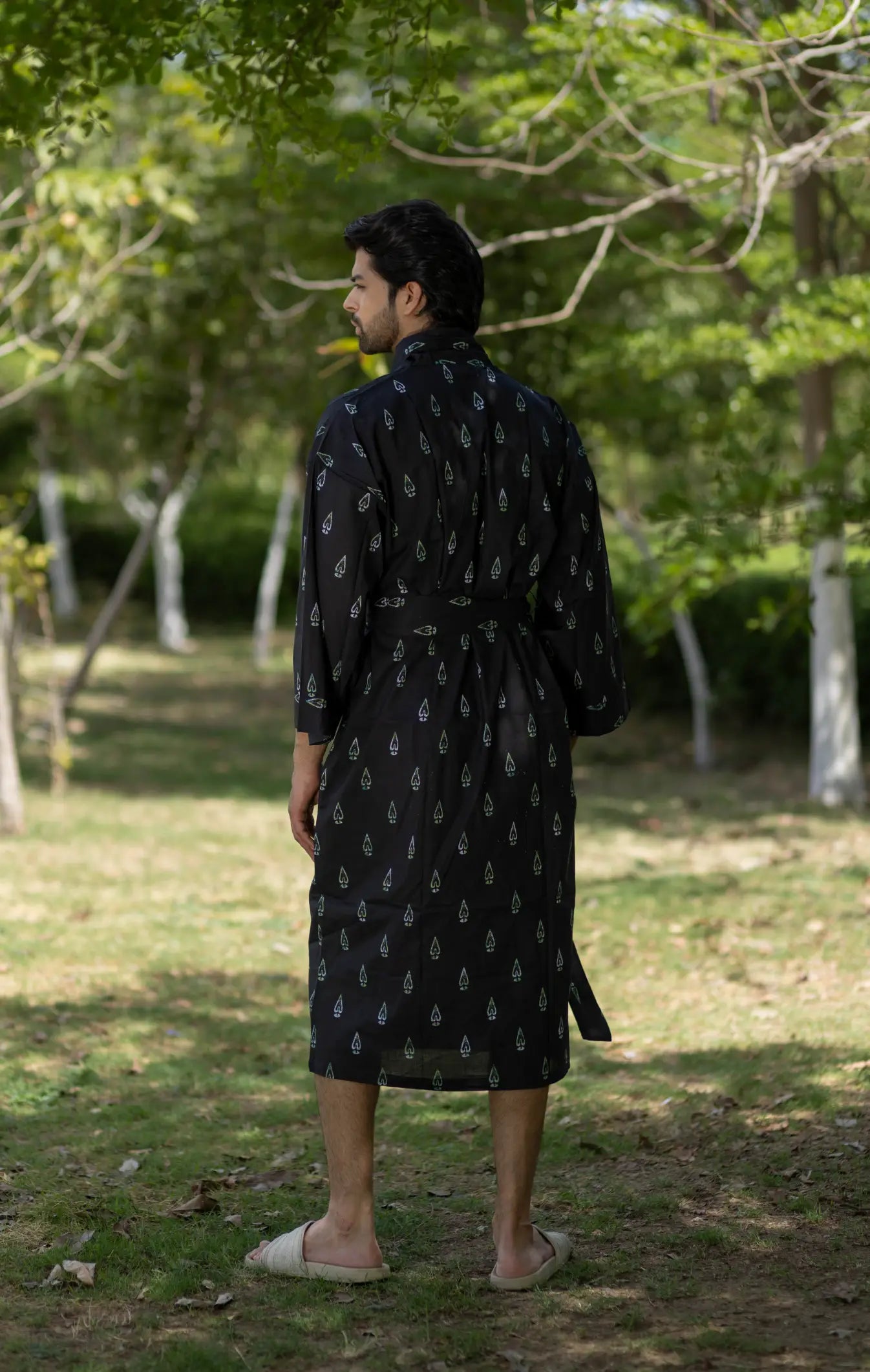 Pure Cotton Boho Men Kimono Robe | Geometric Luxury Dressing Gown Summer Loungewear, Onesie Unisex Bathrobe Relax Fit Beach Outfit Cardigan