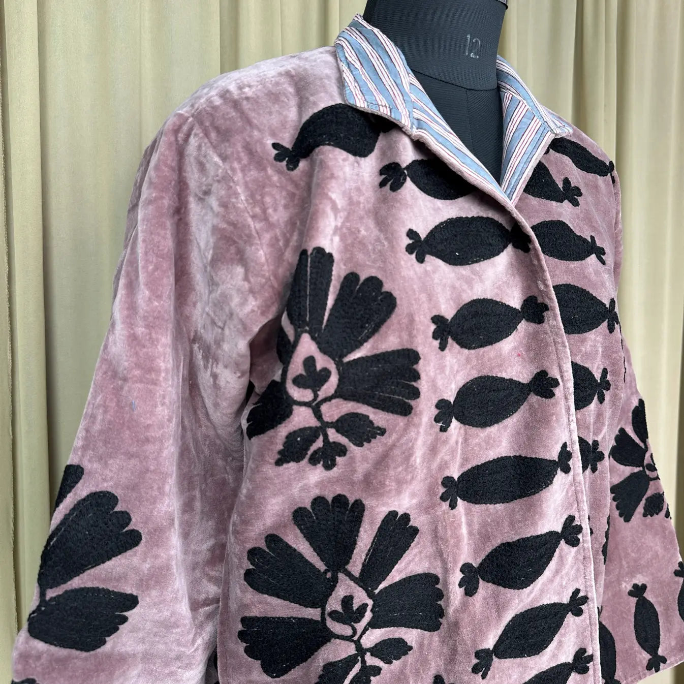 Boho Hand Embroidered Velvet Suzani Jacket, Dusty Grape Floral Open Front Coat Winter Wear Robe Retro Chic Free Size Robe Blazer for Her