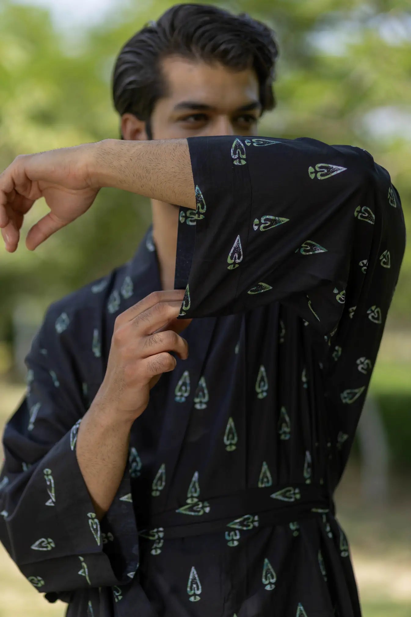Pure Cotton Boho Men Kimono Robe | Geometric Luxury Dressing Gown Summer Loungewear, Onesie Unisex Bathrobe Relax Fit Beach Outfit Cardigan