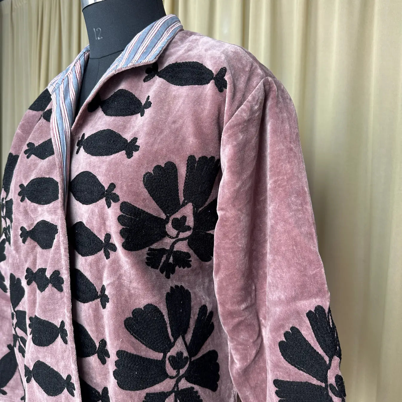 Boho Hand Embroidered Velvet Suzani Jacket, Dusty Grape Floral Open Front Coat Winter Wear Robe Retro Chic Free Size Robe Blazer for Her