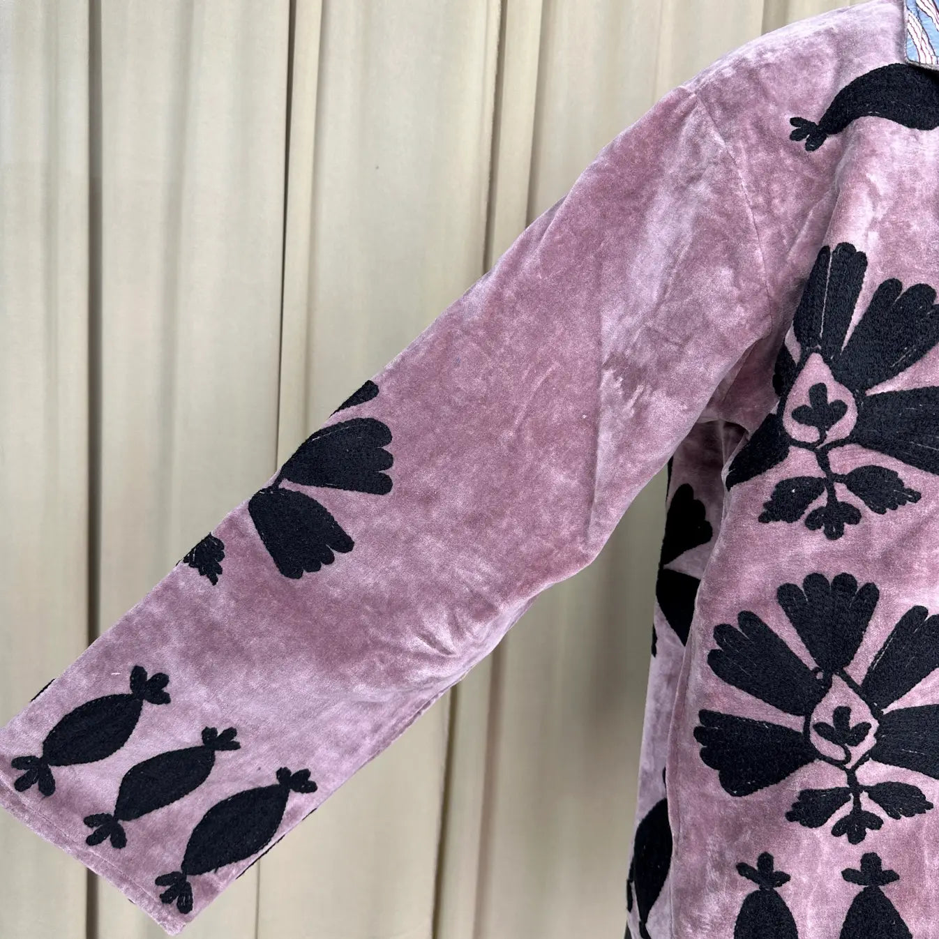 Boho Hand Embroidered Velvet Suzani Jacket, Dusty Grape Floral Open Front Coat Winter Wear Robe Retro Chic Free Size Robe Blazer for Her
