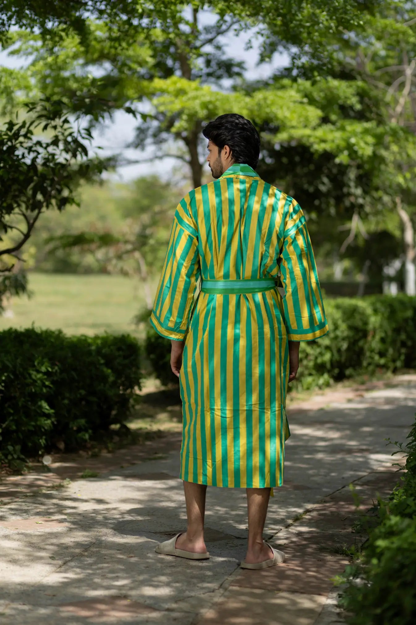 Pure Cotton Boho Men Kimono Robe | Geometric Luxury Dressing Gown Summer Loungewear, Reversible Unisex Bathrobe Relaxed Fit Beach Outfit