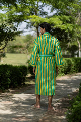 Pure Cotton Boho Men Kimono Robe | Geometric Luxury Dressing Gown Summer Loungewear, Reversible Unisex Bathrobe Relaxed Fit Beach Outfit