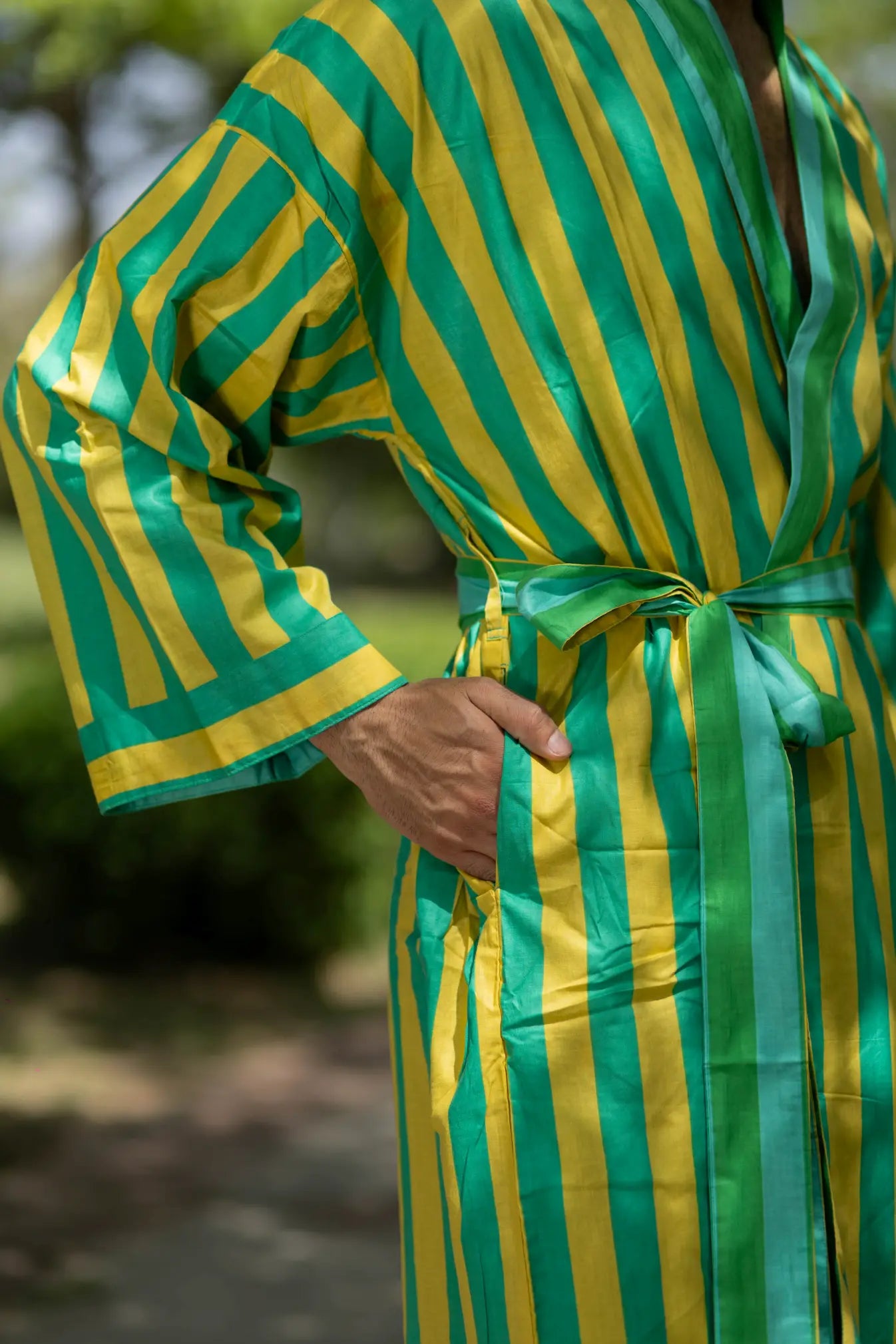 Pure Cotton Boho Men Kimono Robe | Geometric Luxury Dressing Gown Summer Loungewear, Reversible Unisex Bathrobe Relaxed Fit Beach Outfit