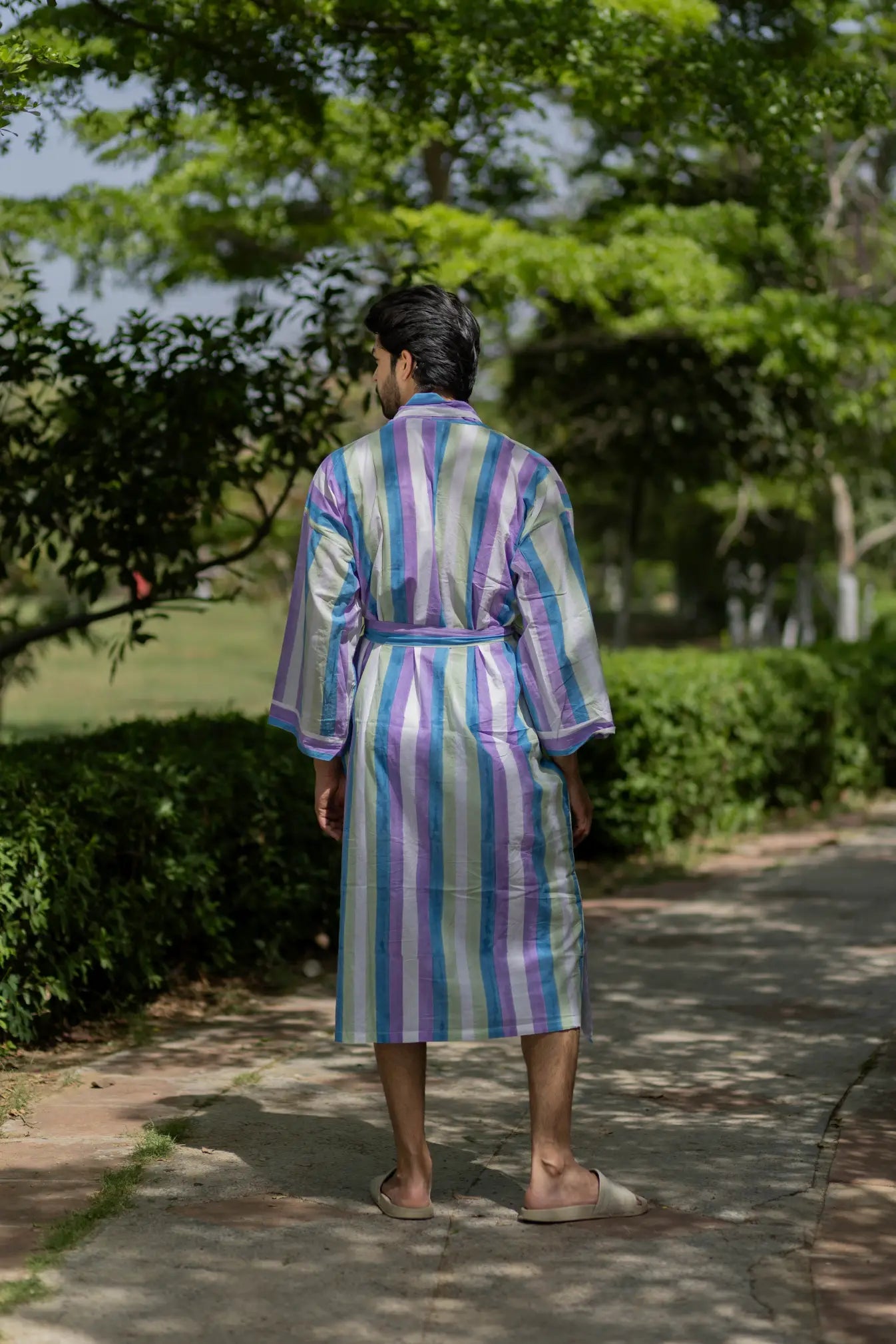 Pure Cotton Boho Men Kimono Robe | Geometric Luxury Dressing Gown Summer Loungewear, Onesie Unisex Bathrobe Relax Fit Beach Outfit Cardigan