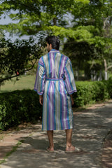 Pure Cotton Boho Men Kimono Robe | Geometric Luxury Dressing Gown Summer Loungewear, Onesie Unisex Bathrobe Relax Fit Beach Outfit Cardigan