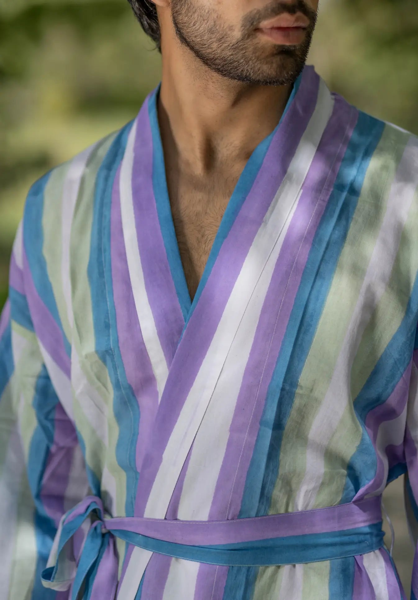 Pure Cotton Boho Men Kimono Robe | Geometric Luxury Dressing Gown Summer Loungewear, Onesie Unisex Bathrobe Relax Fit Beach Outfit Cardigan