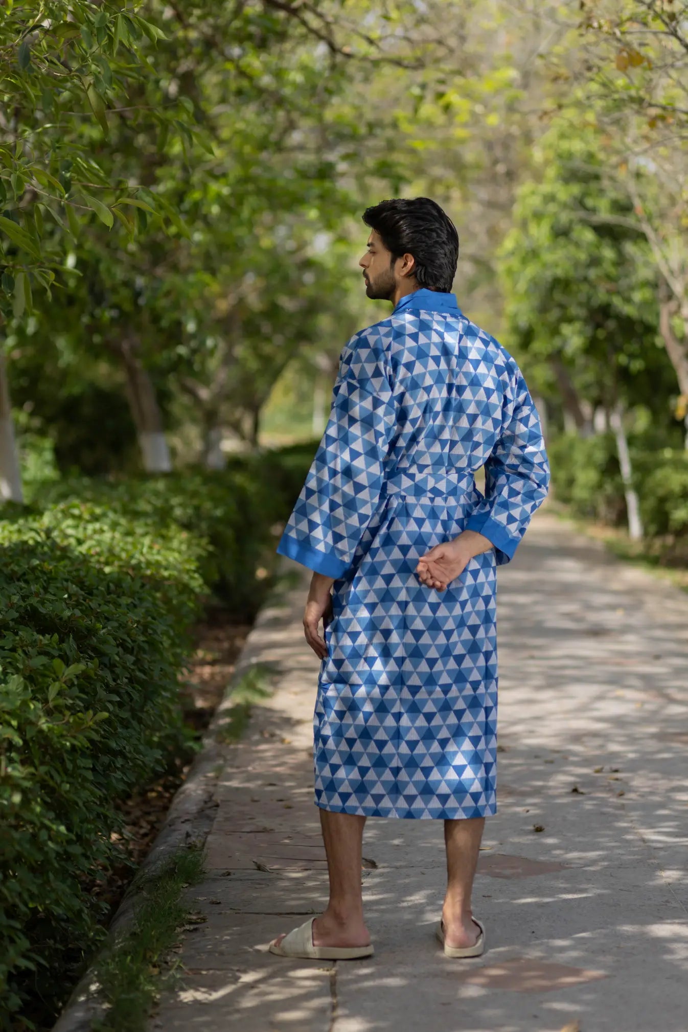 Pure Cotton Boho Men Kimono Robe | Geometric Luxury Dressing Gown Summer Loungewear, Onesie Unisex Bathrobe Relax Fit Beach Outfit Cardigan