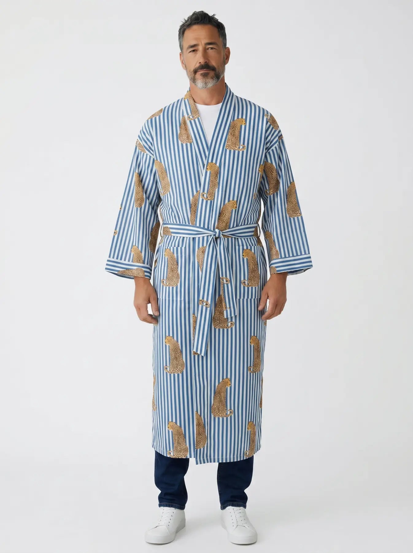 Men's Organic Cotton Kimono Robe | Lightweight Loungewear, Zen Spa Robe, Summer Dressing Gown, Cardigan Nightwear With Belt, Gift for Him