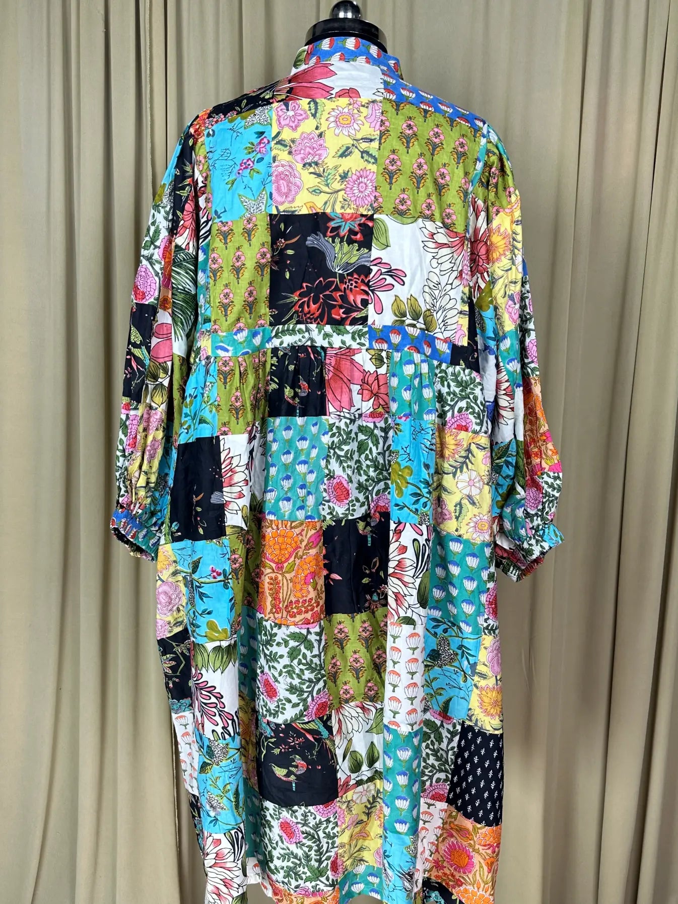 Boho Maxi Dress With Sleeves | Handmade Patchwork Long Flowy Beach Dress, One-of-a-kind Elegant Retro Outfit, Modest Gown with Pockets