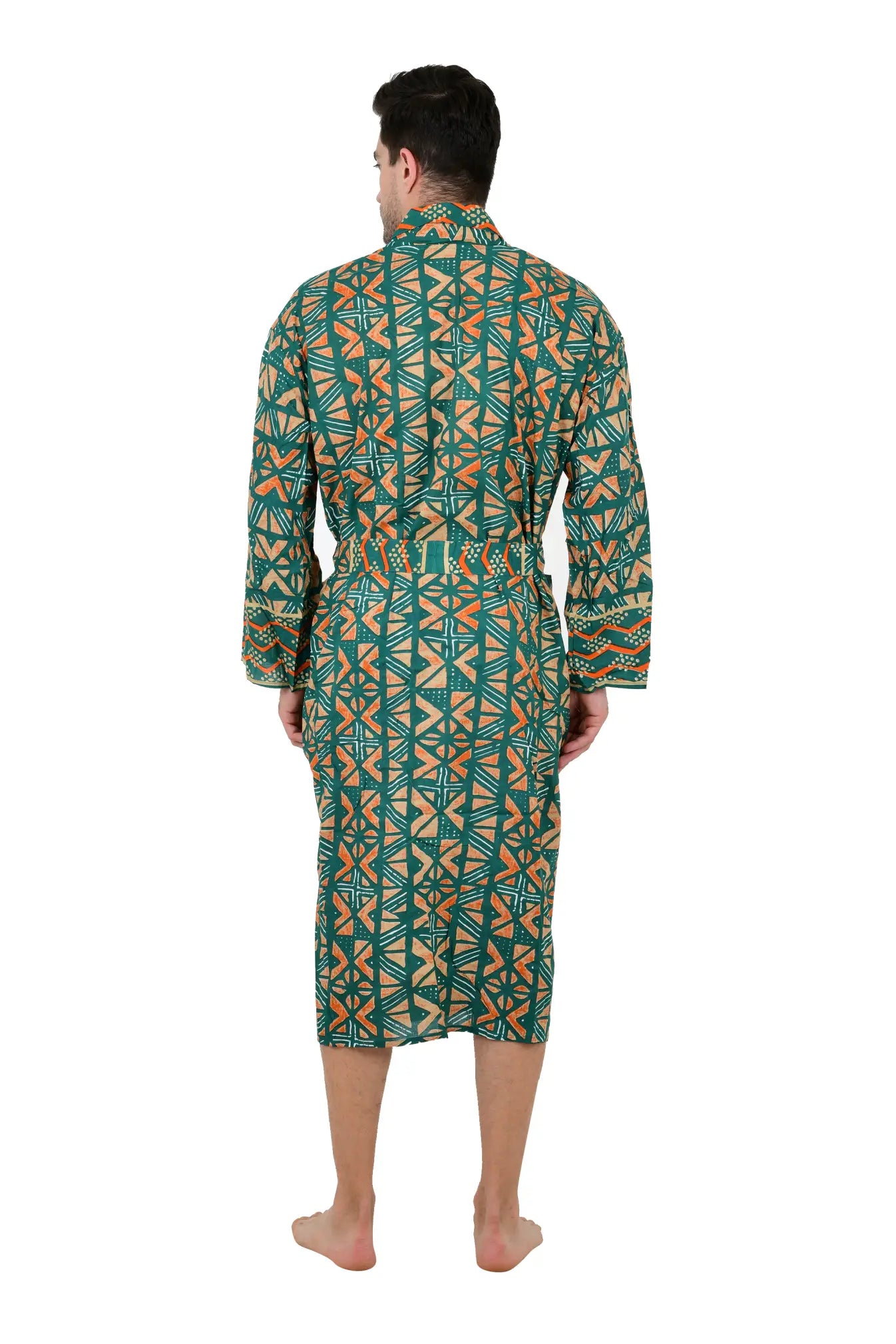 Pure Cotton Handblock Men Kimono | Indian Printed Man House Robe, Boho Beach Coverup Dressing Gown, Lightweight Loungewear, Gift For Him Dad