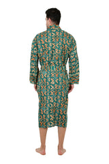 Pure Cotton Handblock Men Kimono | Indian Printed Man House Robe, Boho Beach Coverup Dressing Gown, Lightweight Loungewear, Gift For Him Dad