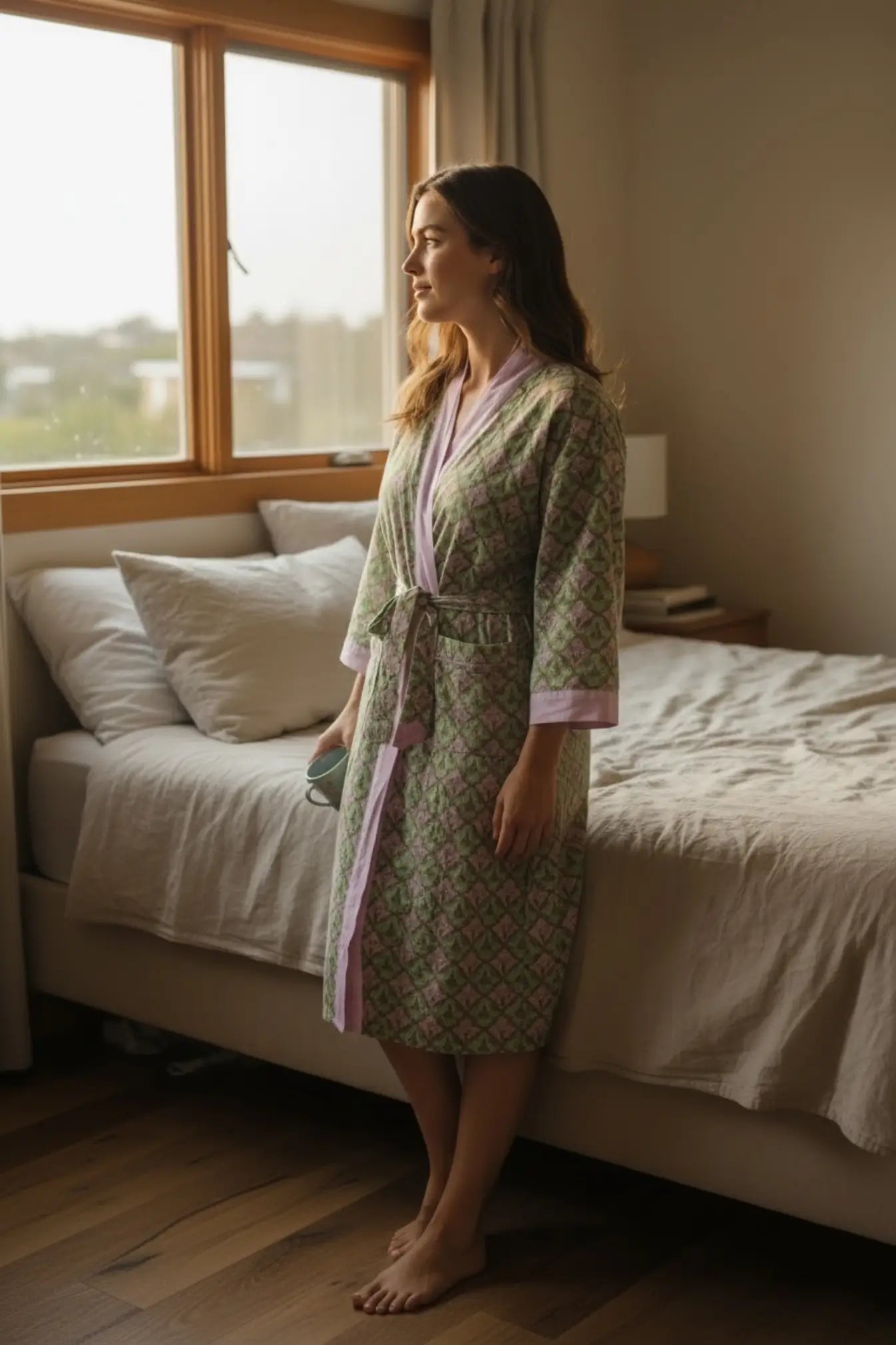 Pure Cotton Handblock Kimono | Indian Printed Summer House Robe, Boho Beach Coverup Kaftan, Bridesmaid Maternity Dressing Gown, Gift For Her