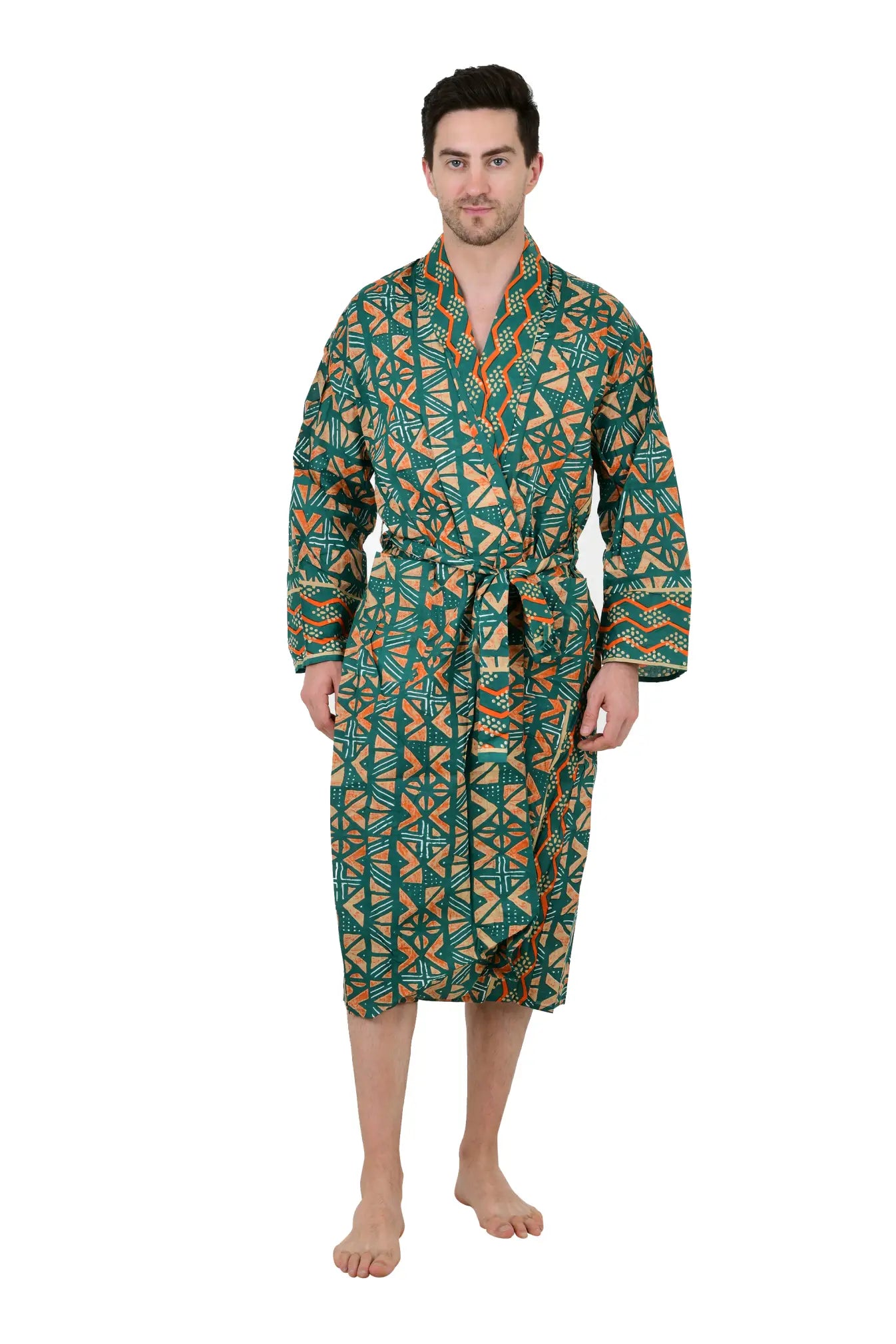 Pure Cotton Handblock Men Kimono | Indian Printed Man House Robe, Boho Beach Coverup Dressing Gown, Lightweight Loungewear, Gift For Him Dad