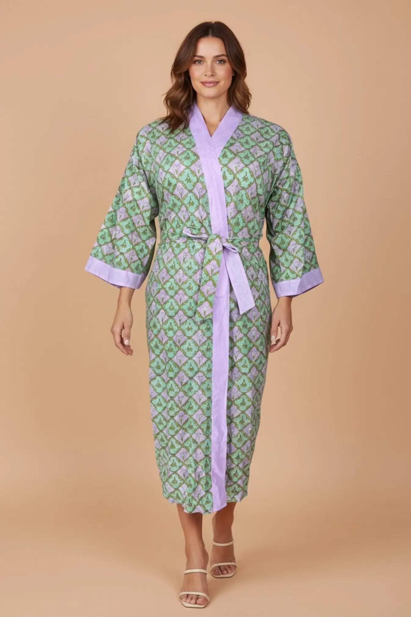 Pure Cotton Handblock Kimono | Indian Printed Summer House Robe, Boho Beach Coverup Kaftan, Bridesmaid Maternity Dressing Gown, Gift For Her