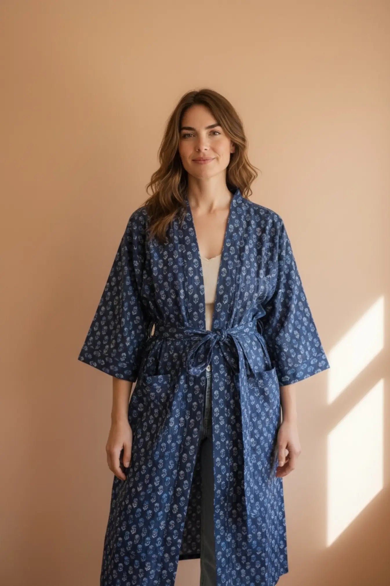 Pure Cotton Handblock Kimono | Indian Printed Summer House Robe, Boho Beach Coverup Kaftan, Bridesmaid Maternity Dressing Gown, Gift For Her