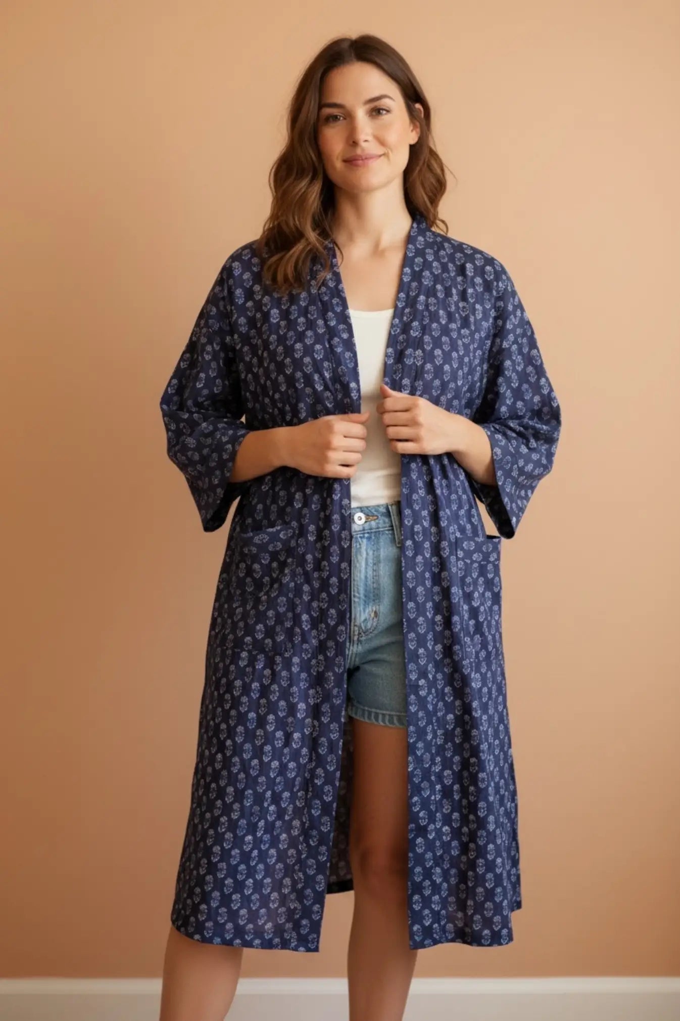 Pure Cotton Handblock Kimono | Indian Printed Summer House Robe, Boho Beach Coverup Kaftan, Bridesmaid Maternity Dressing Gown, Gift For Her